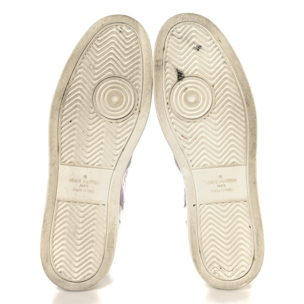 Louis Vuitton Calfskin Suede Monogram Mens Rivoli High Top Sneakers 10 White Multicolor