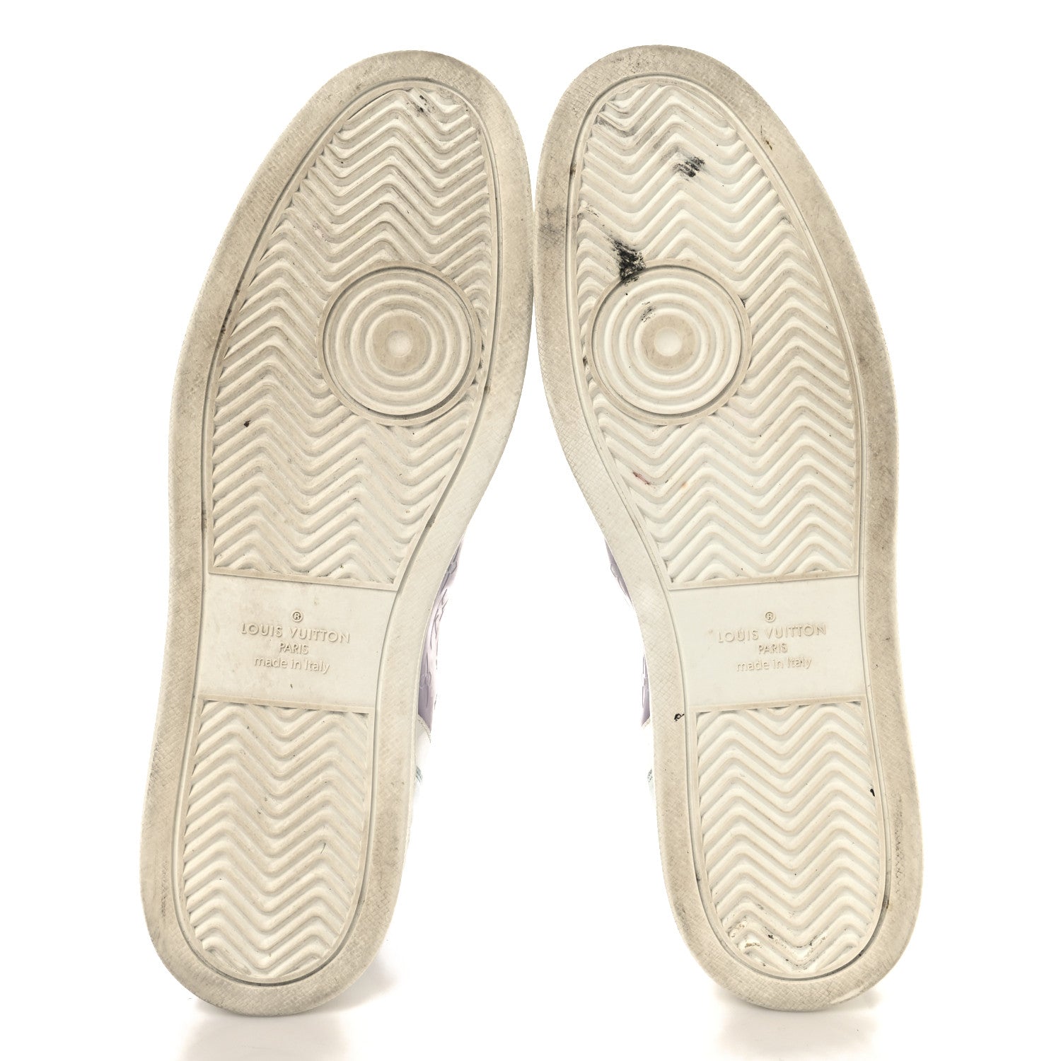 Louis Vuitton Calfskin Suede Monogram Mens Rivoli High Top Sneakers 10 White Multicolor