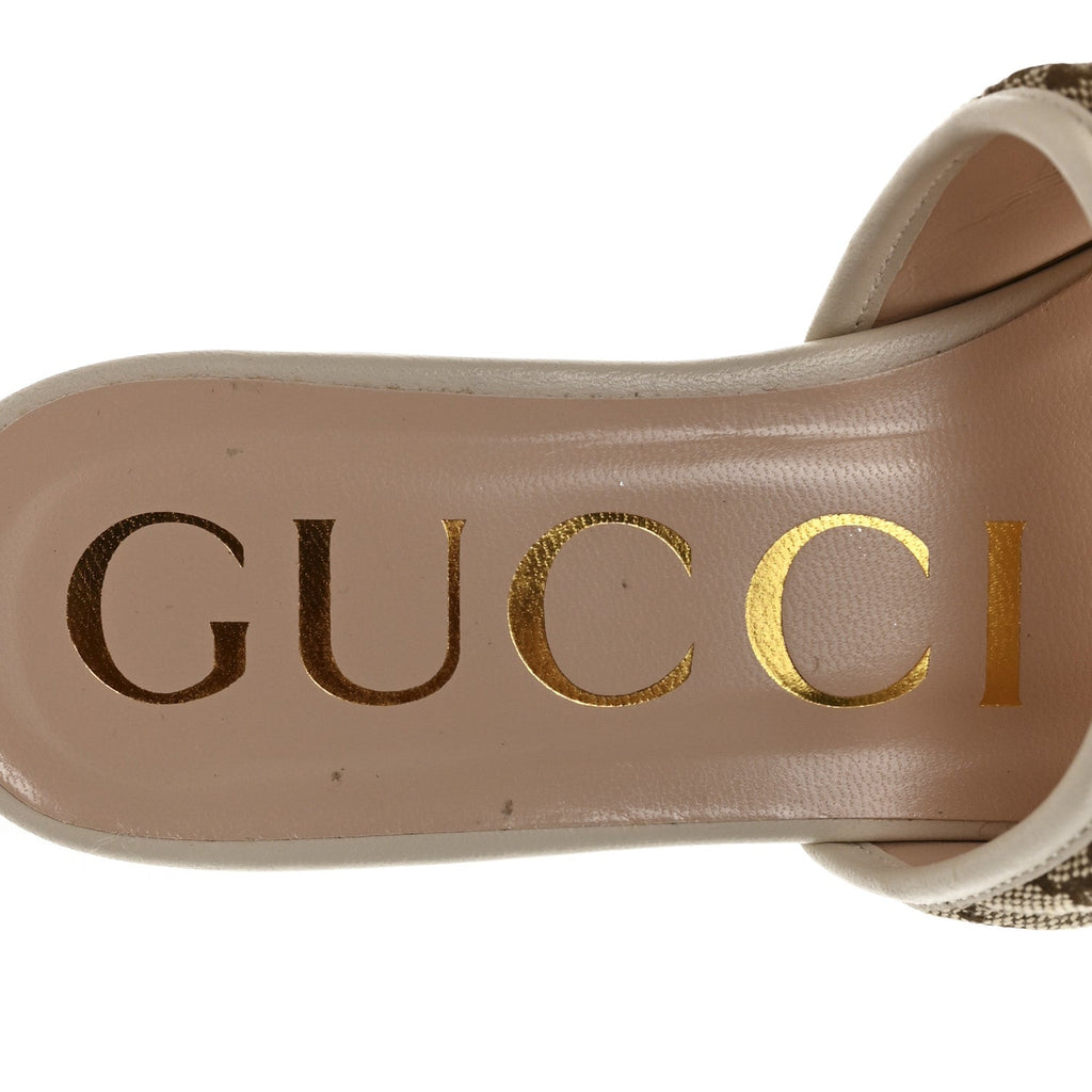 Gucci Monogram Matelasse Diagonal GG Marmont Flat Slide Sandals  35 Beige Ebony Mystic White