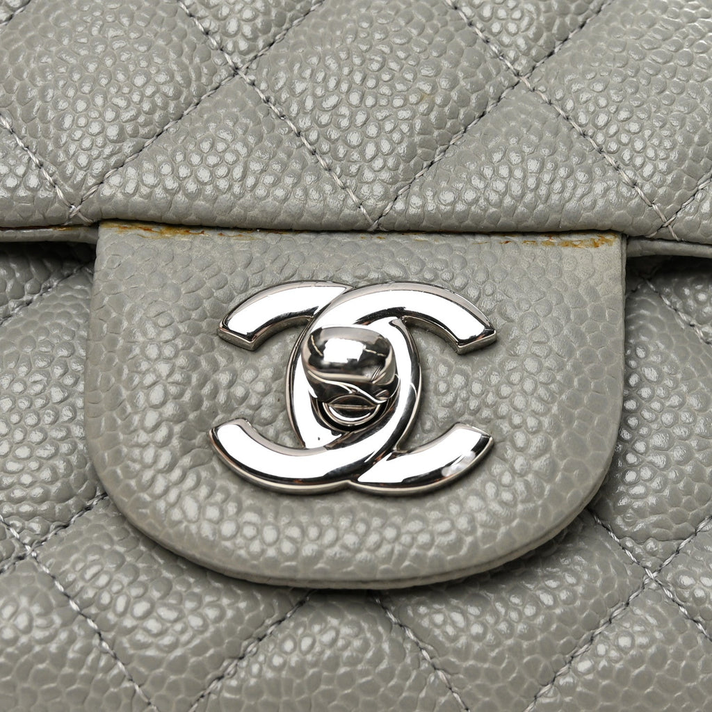 Chanel Caviar Quilted Mini Rectangular Flap Light Grey