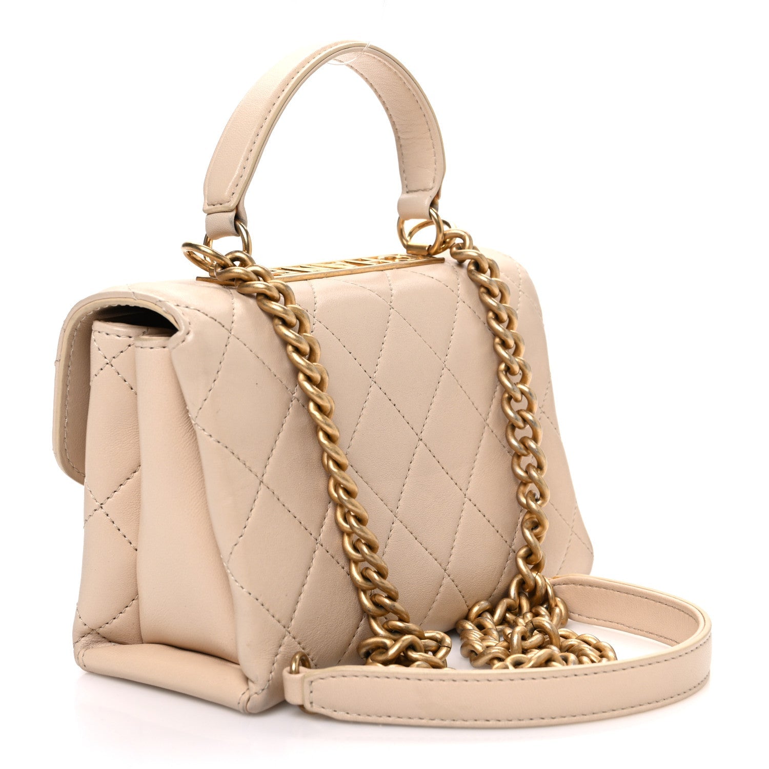 Chanel Lambskin Quilted Small Trendy Spirit Top Handle Bag Beige