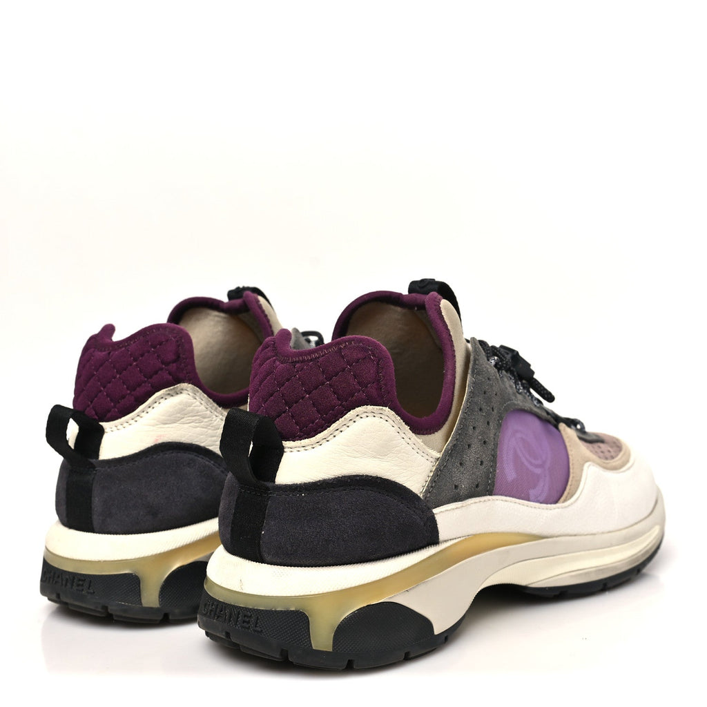 Fabric Suede Calfskin Mesh Womens CC Sneakers 42 White Grey Purple