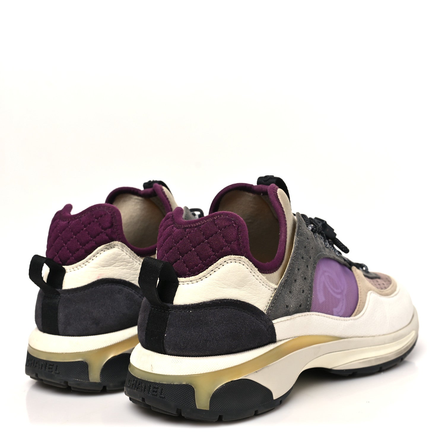Fabric Suede Calfskin Mesh Womens CC Sneakers 42 White Grey Purple