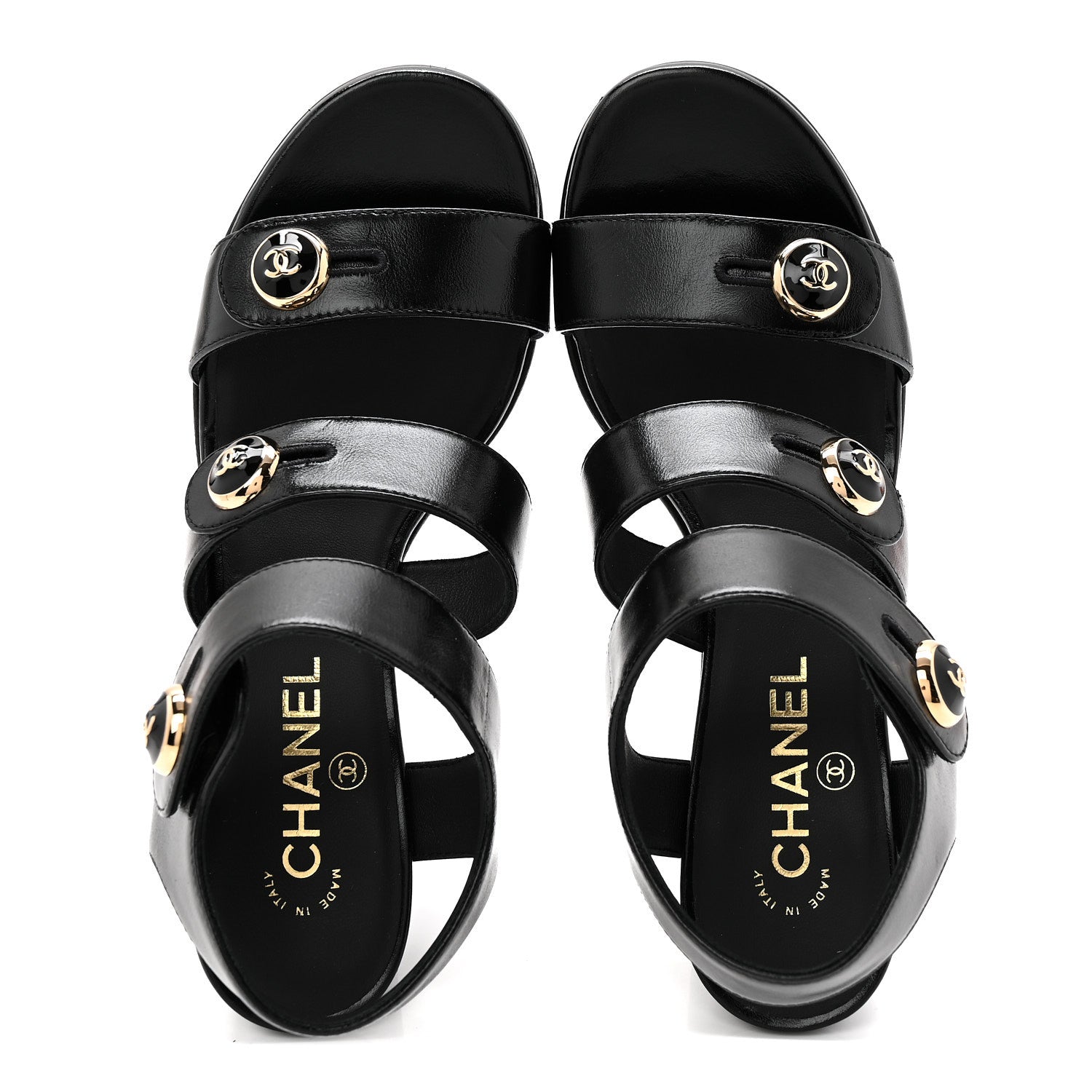 Chanel Shiny Calfskin CC Sandals 38.5 Black