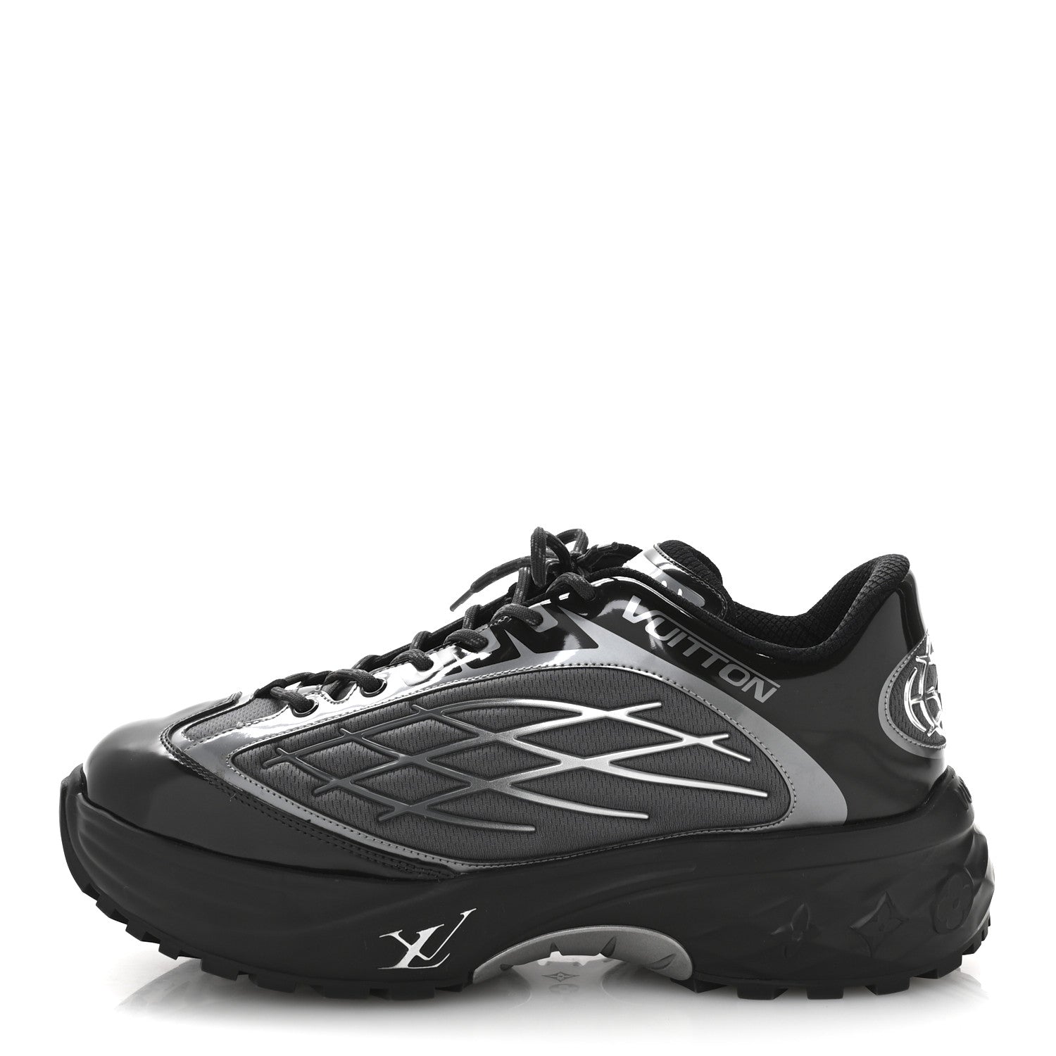 Louis Vuitton Monogram Discovery Lace Up Sneakers 9.5 Black Silver
