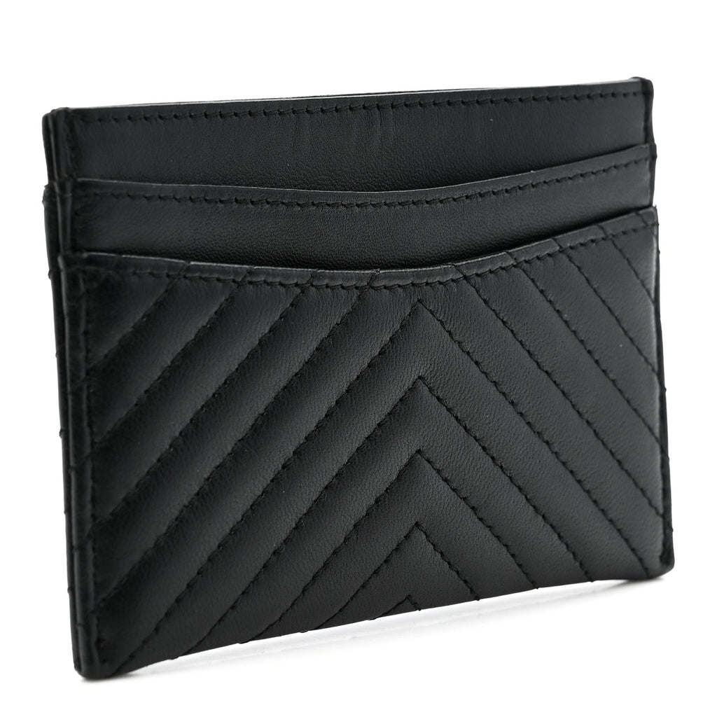 Lambskin Chevron Quilted Card Holder So Black