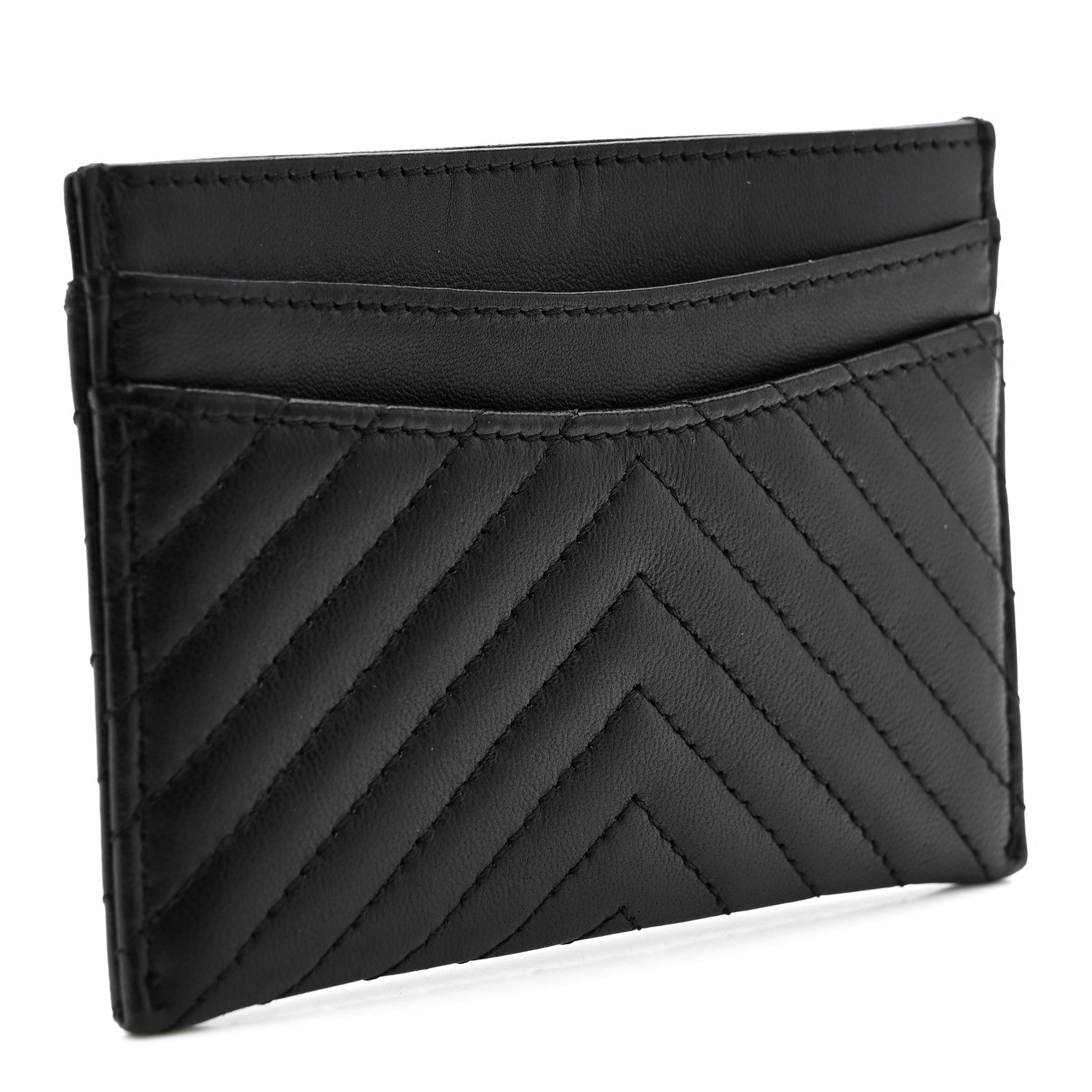 Lambskin Chevron Quilted Card Holder So Black
