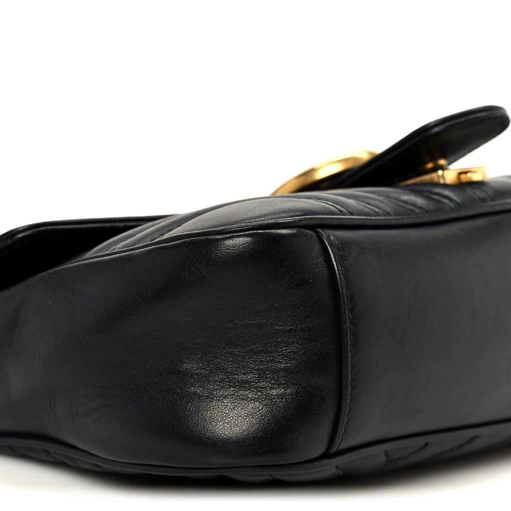Gucci Calfskin Matelasse Small GG Marmont Shoulder Bag Black
