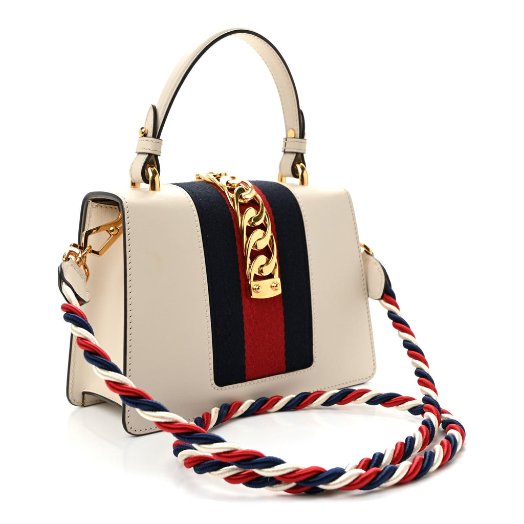 Gucci Calfskin Mini Sylvie Top Handle Bag White