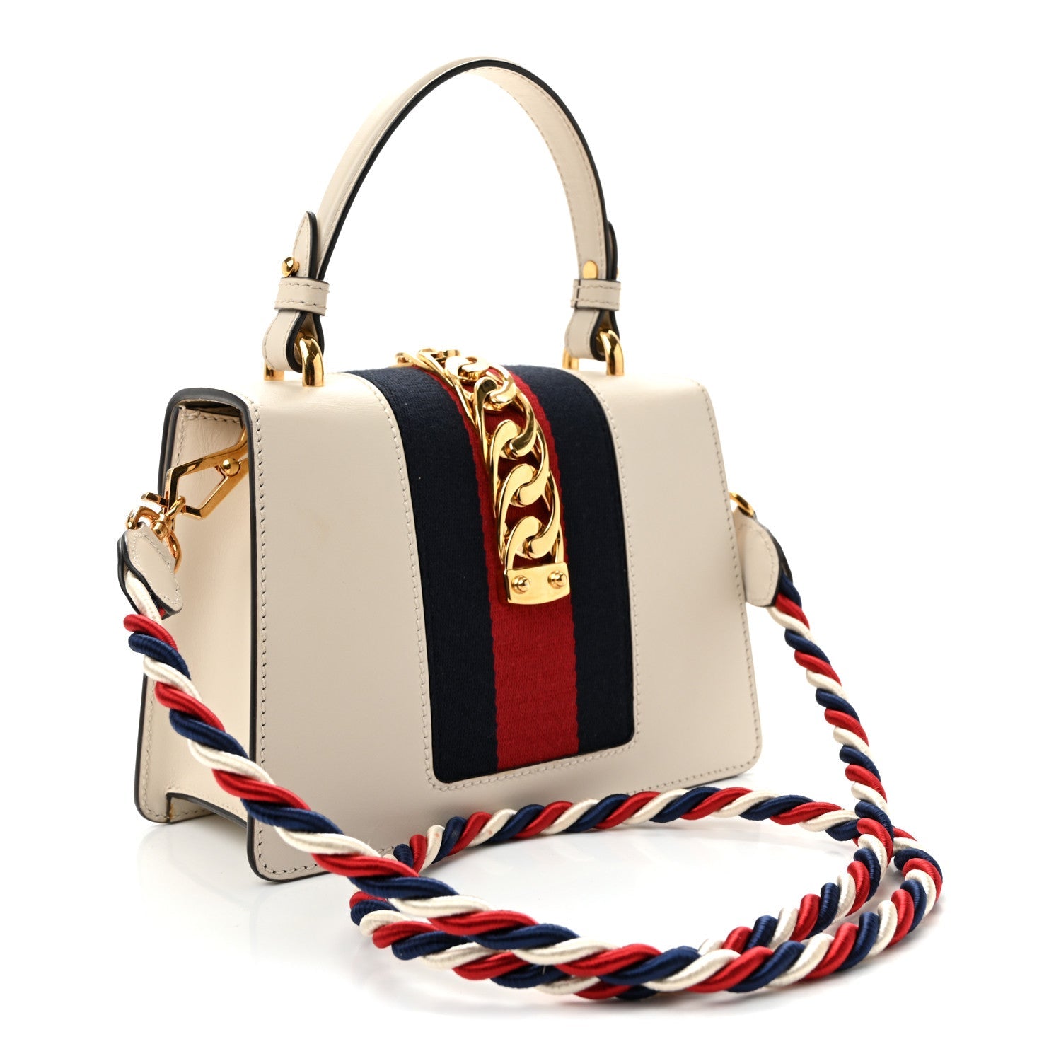 Gucci Calfskin Mini Sylvie Top Handle Bag White
