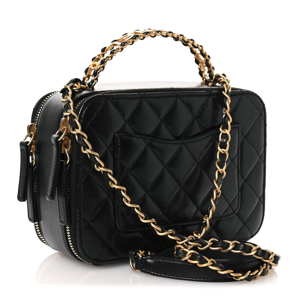 Chanel Shiny Calfskin Quilted Small Pick Me Up Vanity Case Black