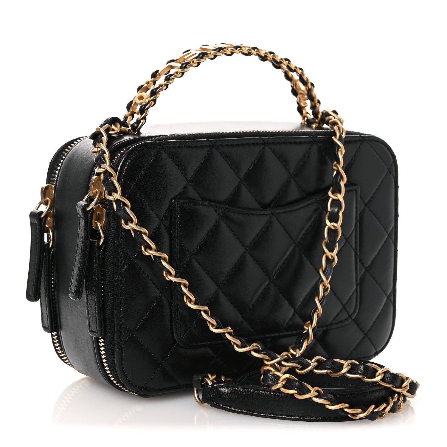 Chanel Shiny Calfskin Quilted Small Pick Me Up Vanity Case Black