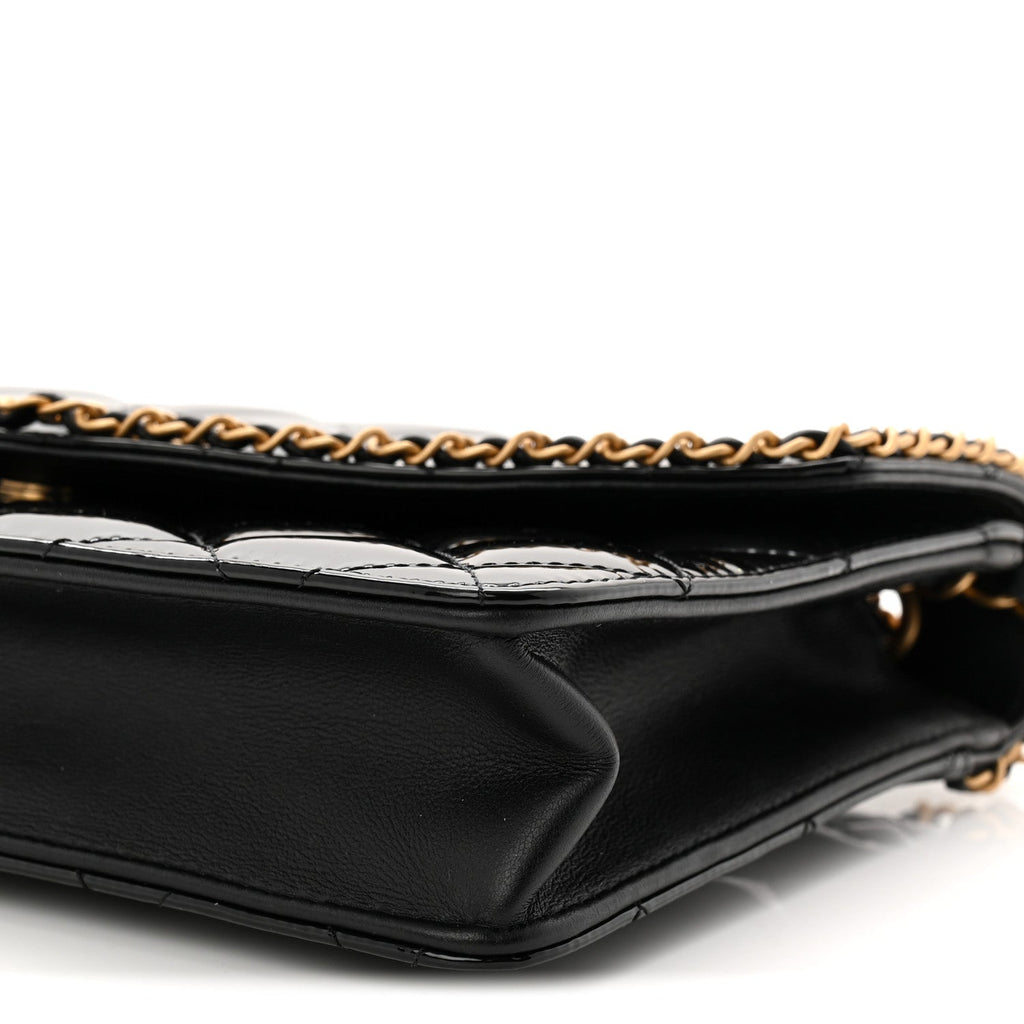 Chanel Patent Quilted Chain Around Heart Flap Black