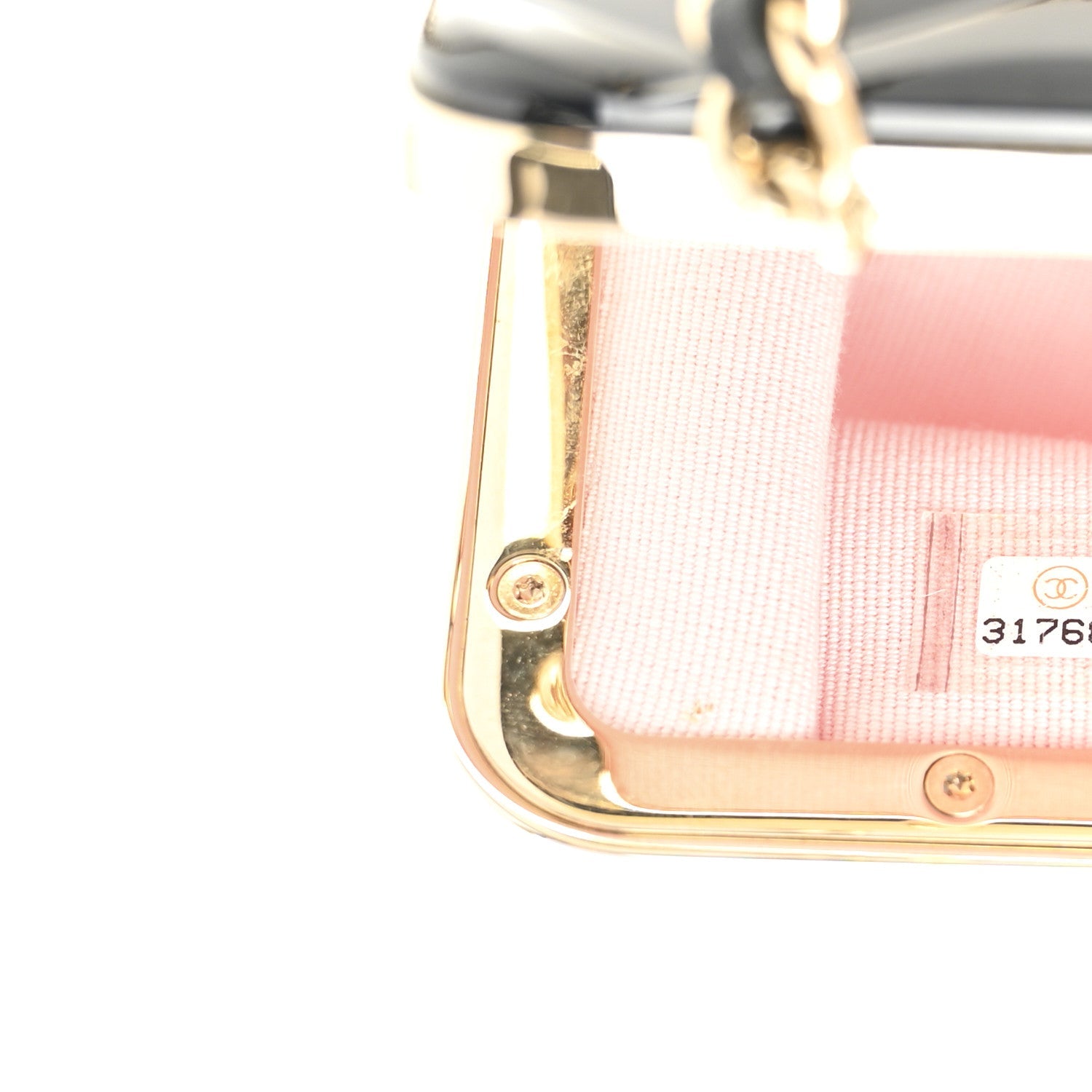 Chanel Lambskin Plexi Quilted CC Evening Clutch With Chain Black