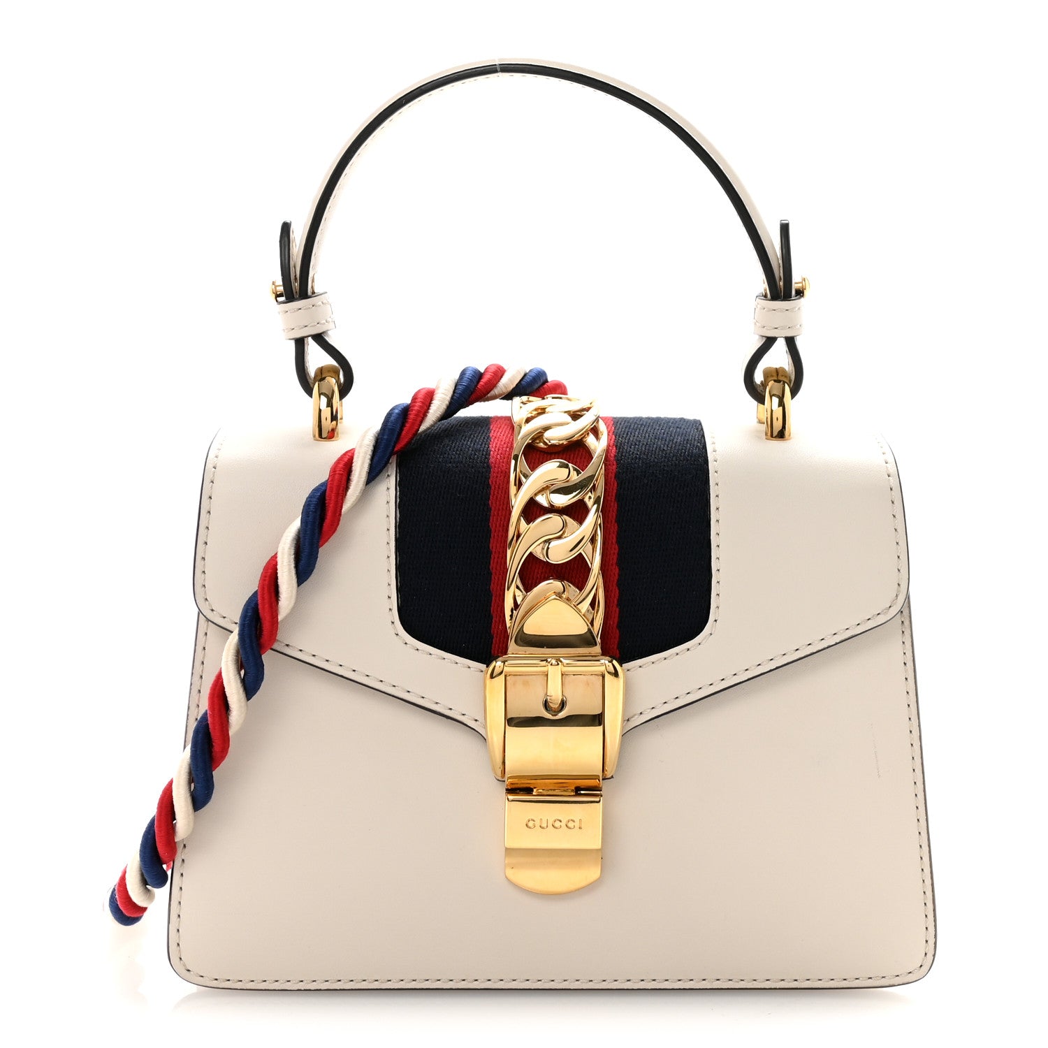 Gucci Calfskin Mini Sylvie Top Handle Bag White
