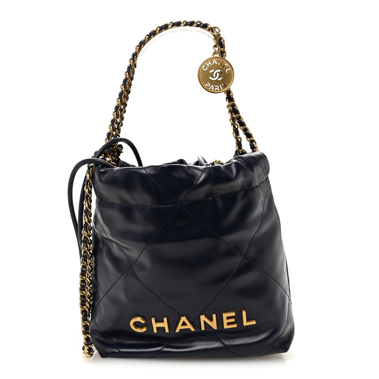 Chanel Shiny Calfskin Quilted Mini Chanel 22 Navy Blue