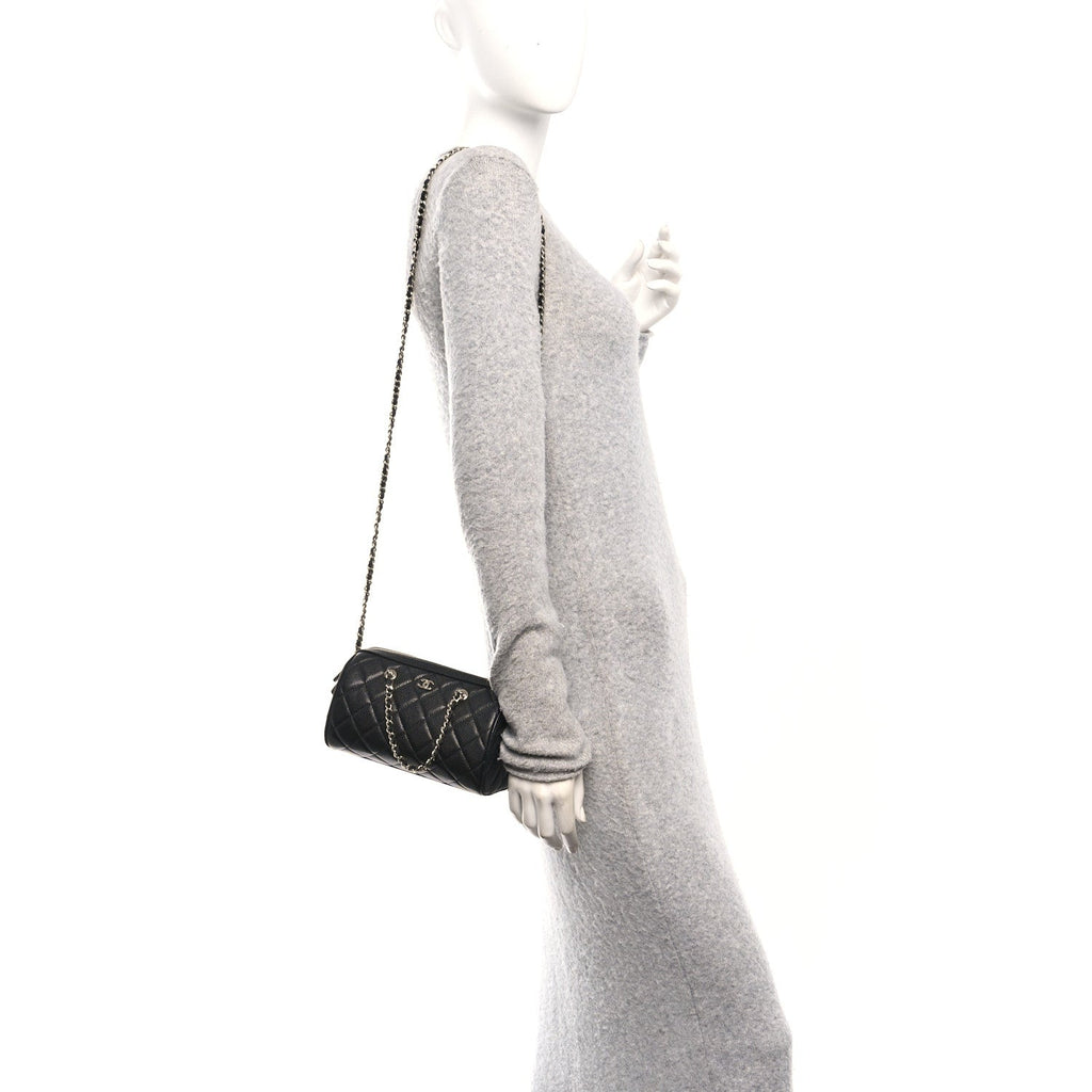 Chanel Caviar Quilted Barrel Purse With Chain  Black