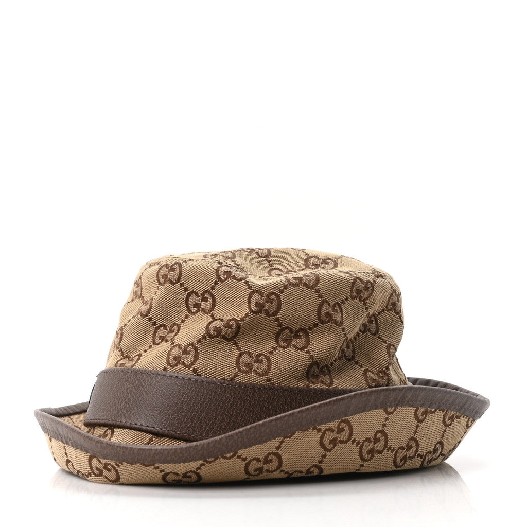 Gucci Monogram Textured Dollar Calfskin GG Jago Bucket Hat M Cacao Beige