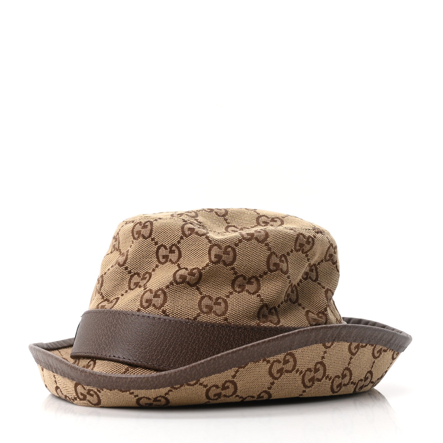 Gucci Monogram Textured Dollar Calfskin GG Jago Bucket Hat M Cacao Beige