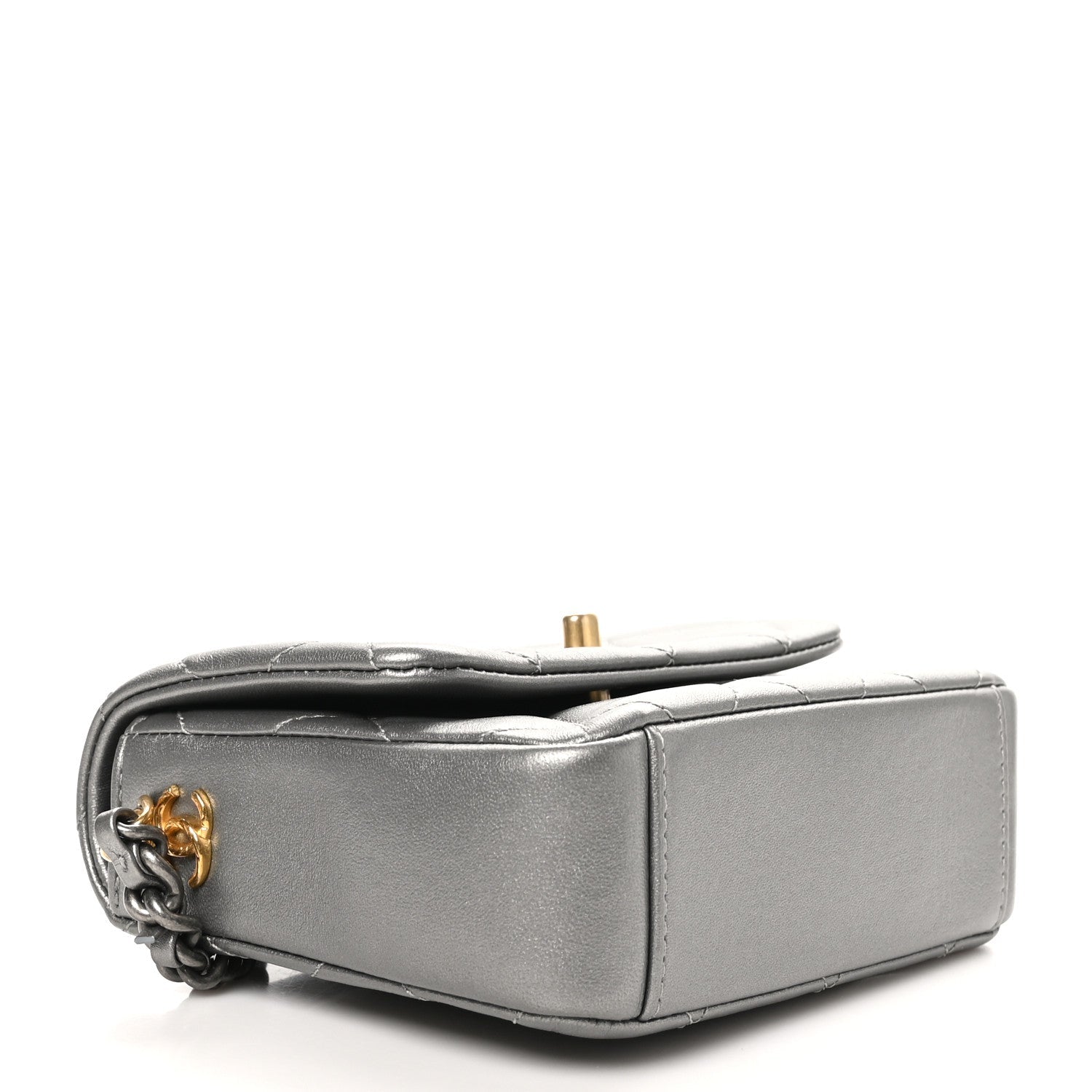 Chanel Metallic Lambskin Quilted Mini Side Note Flap Grey