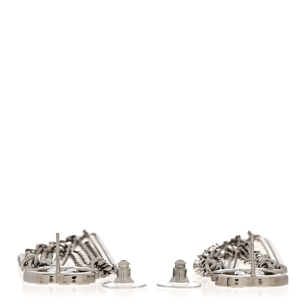 Crystal Baguette CC Chain Drop Earrings Silver