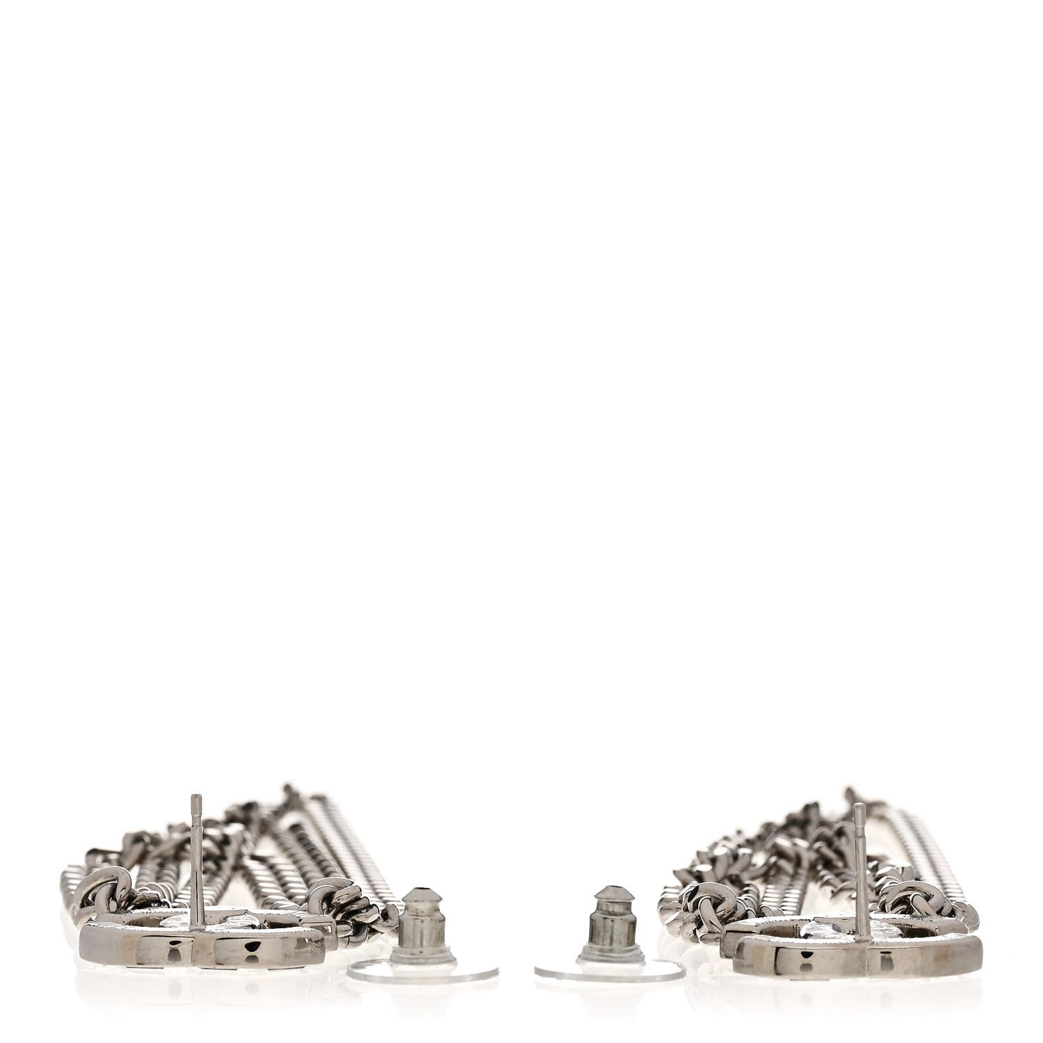 Crystal Baguette CC Chain Drop Earrings Silver