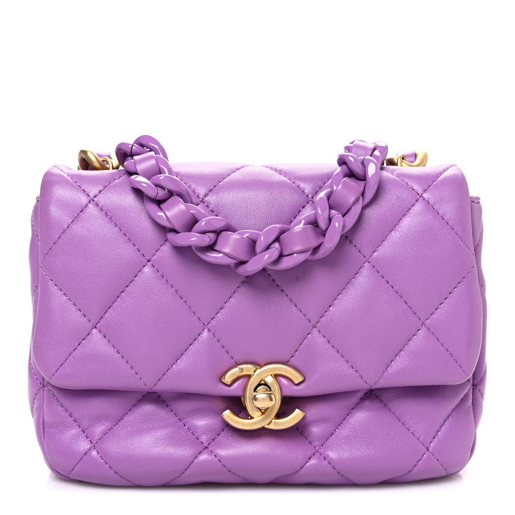 Chanel Lambskin Quilted Mini Lacquered Chain Flap Purple