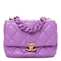 Chanel Lambskin Quilted Mini Lacquered Chain Flap Purple