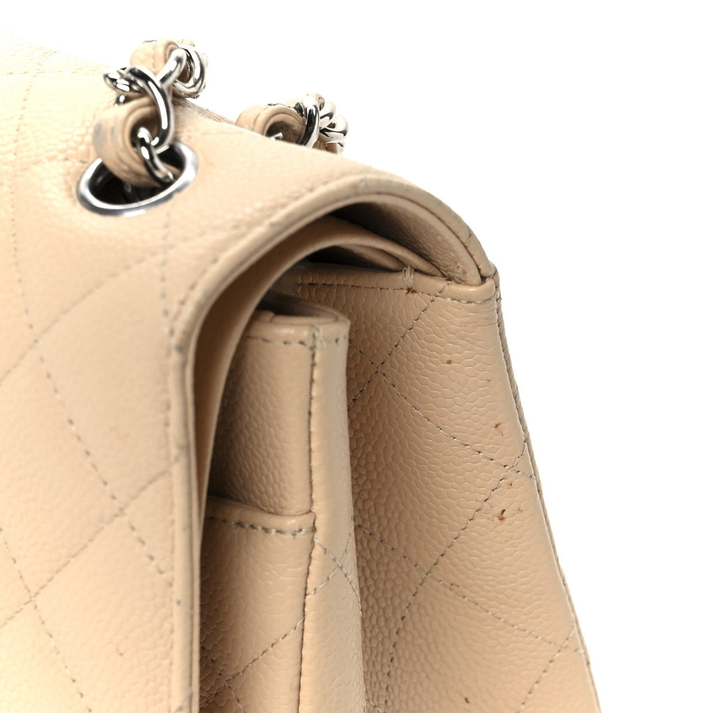 Chanel Caviar Quilted Jumbo Double Flap Beige