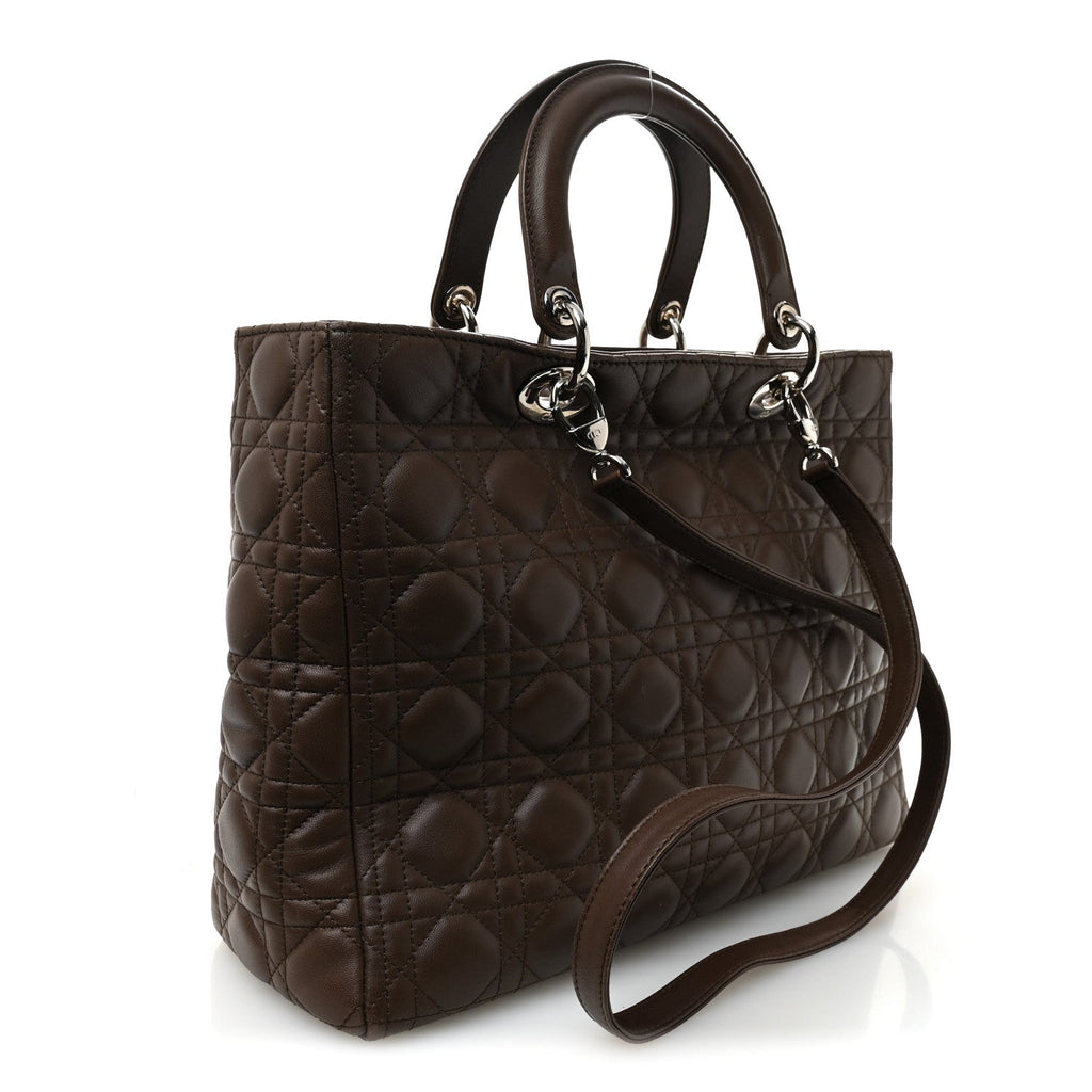 Christian Dior Lambskin Cannage Large Lady Dior Brown