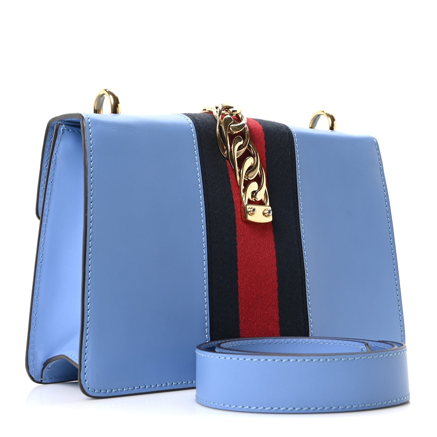 Gucci Calfskin Small Sylvie Shoulder Bag Clear Sky Blue