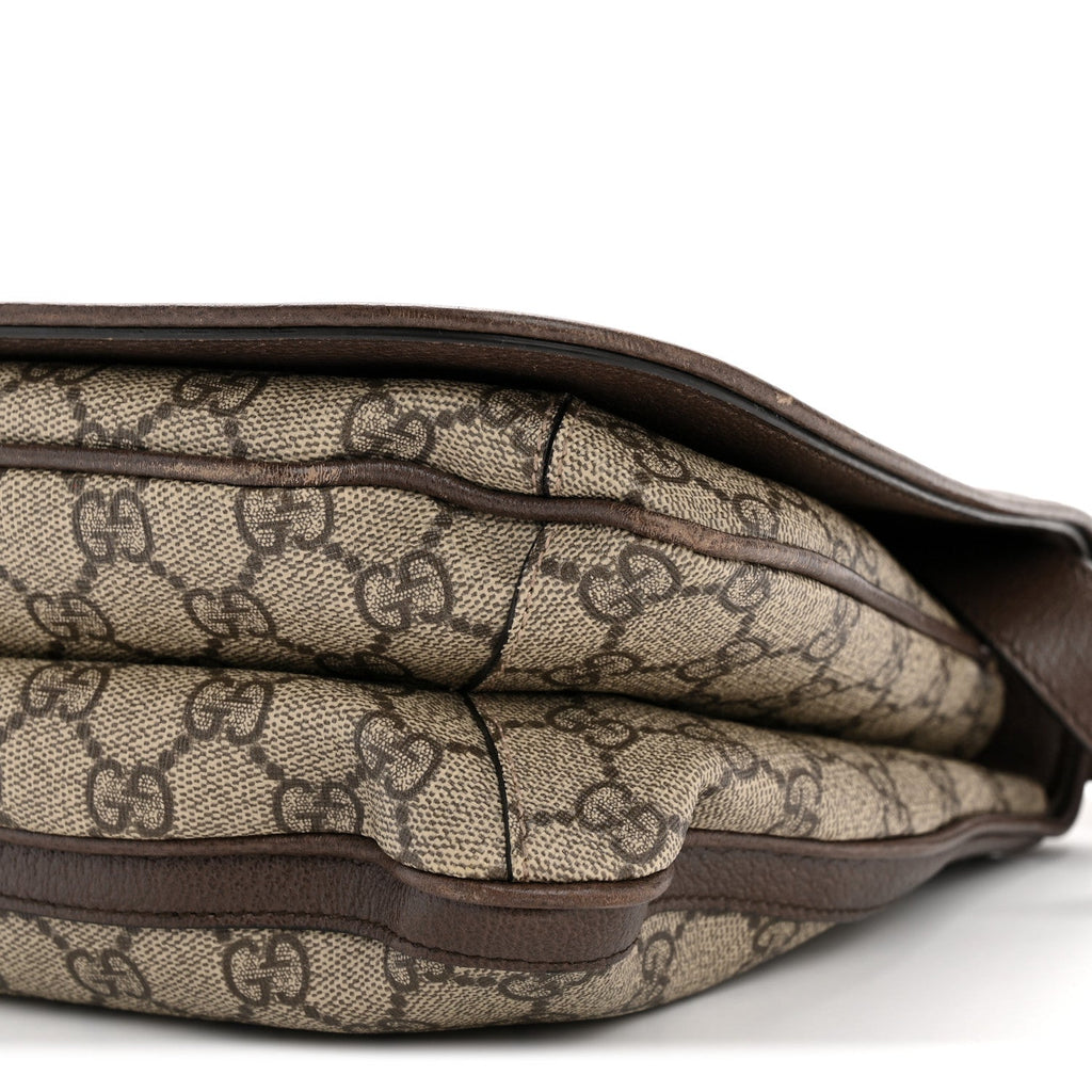 Gucci GG Supreme Monogram Textured Dollar Calfskin Web Medium Blondie Shoulder Flap Bag Beige Ebony New Acero