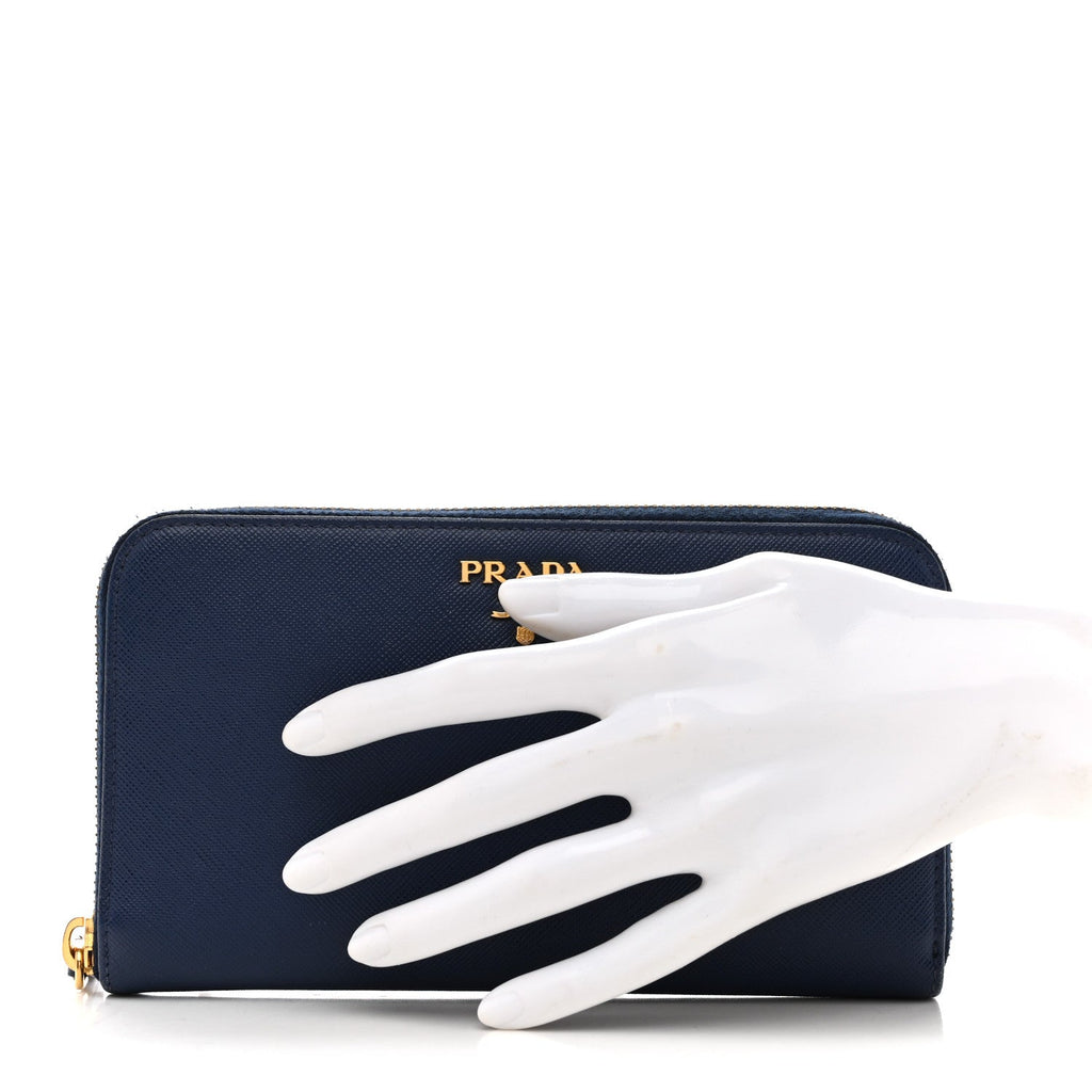 Prada Saffiano Metal Zip Around Wallet Baltico