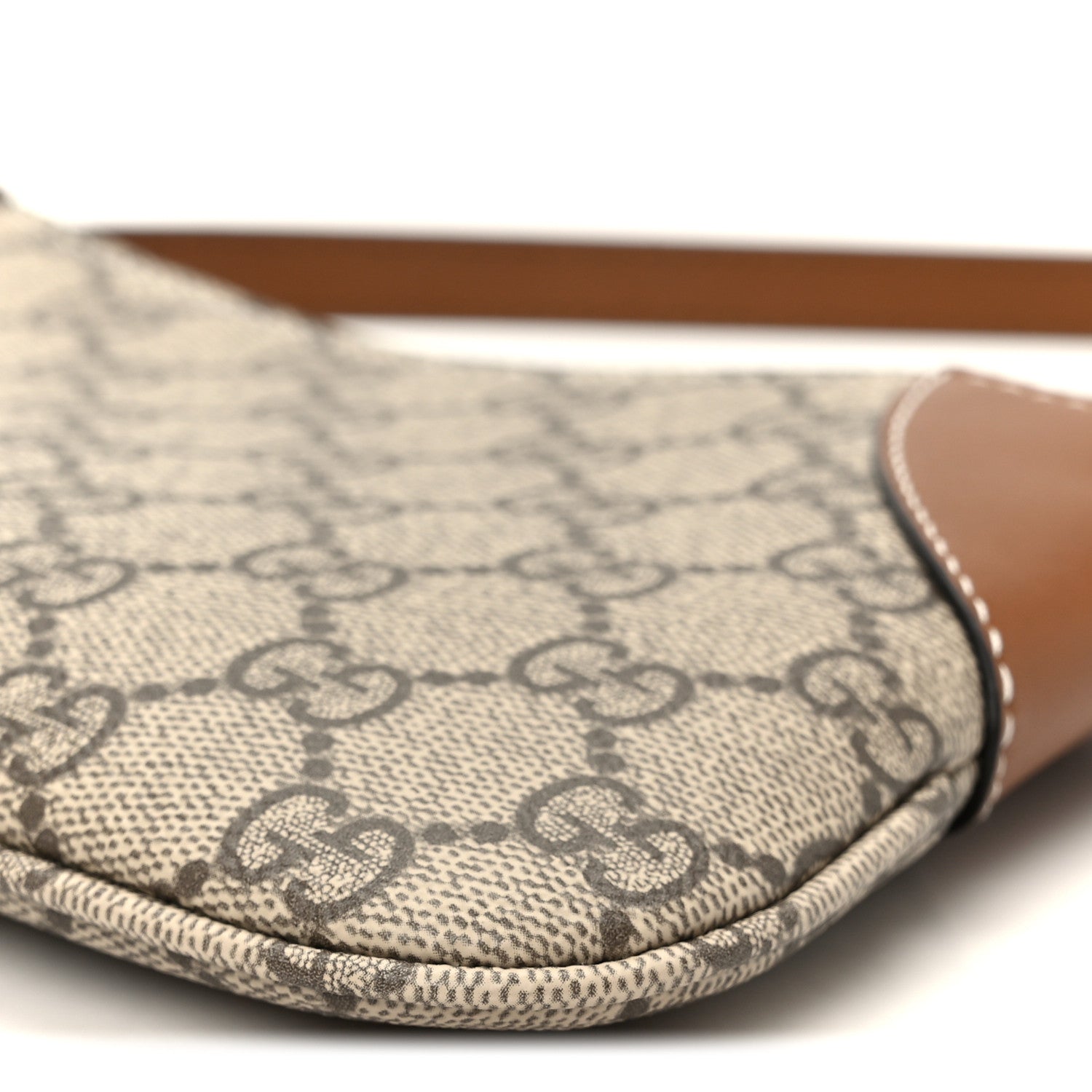Gucci GG Monogram Calfskin Small Emblem Shoulder Bag Beige Dark Brown