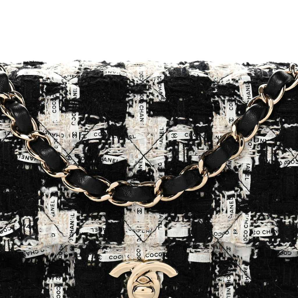 Chanel Tweed Quilted Mini Rectangular Flap Black Ecru White