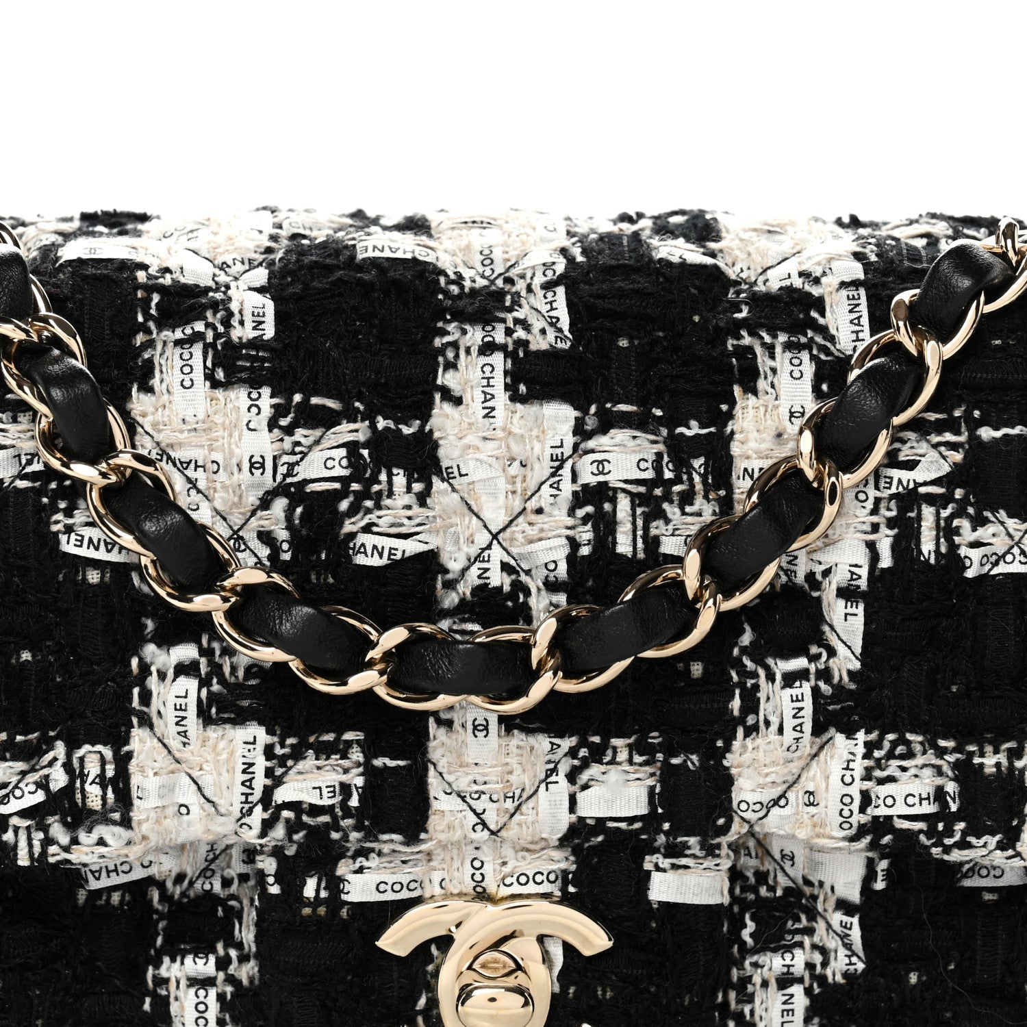 Chanel Tweed Quilted Mini Rectangular Flap Black Ecru White