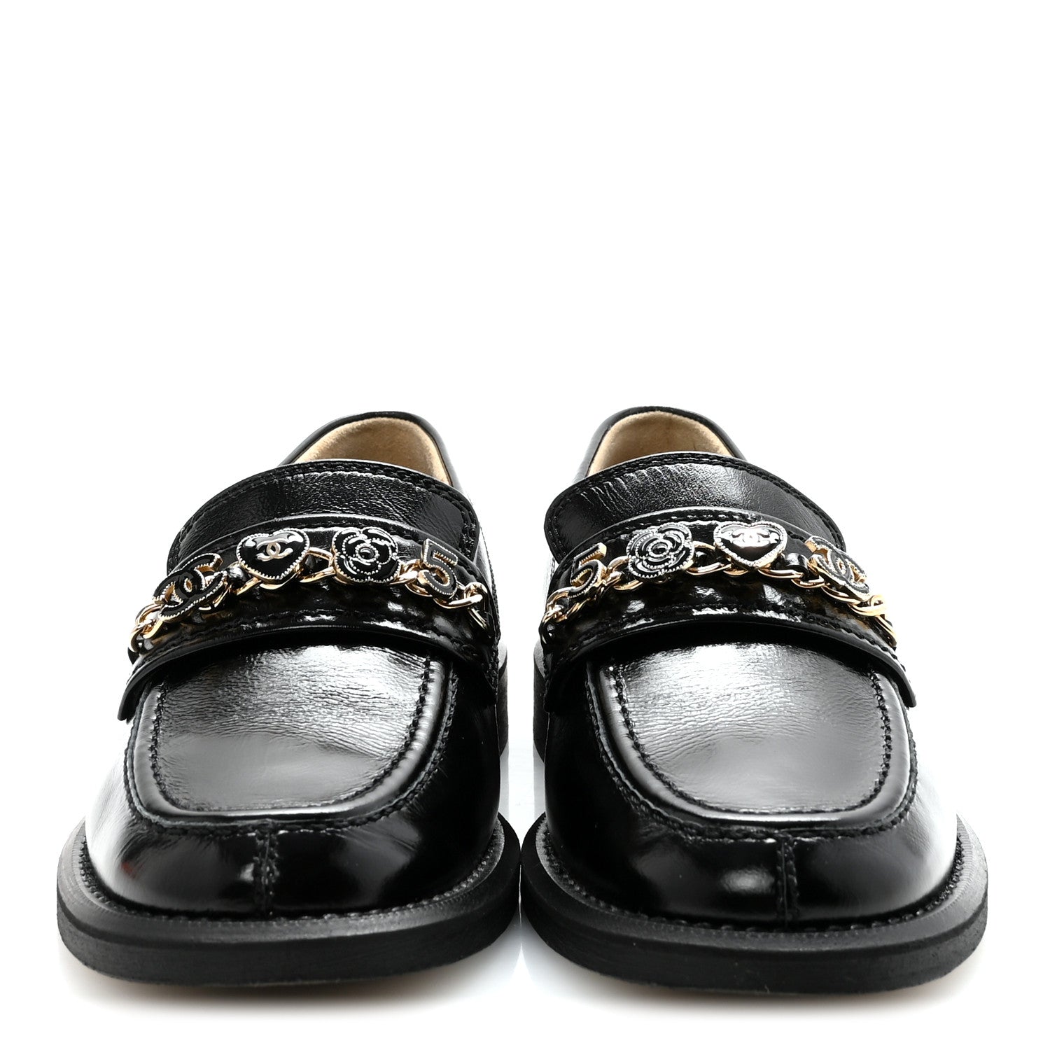 Calfskin Enamel Charms Mocassin Loafers 35.5 Black