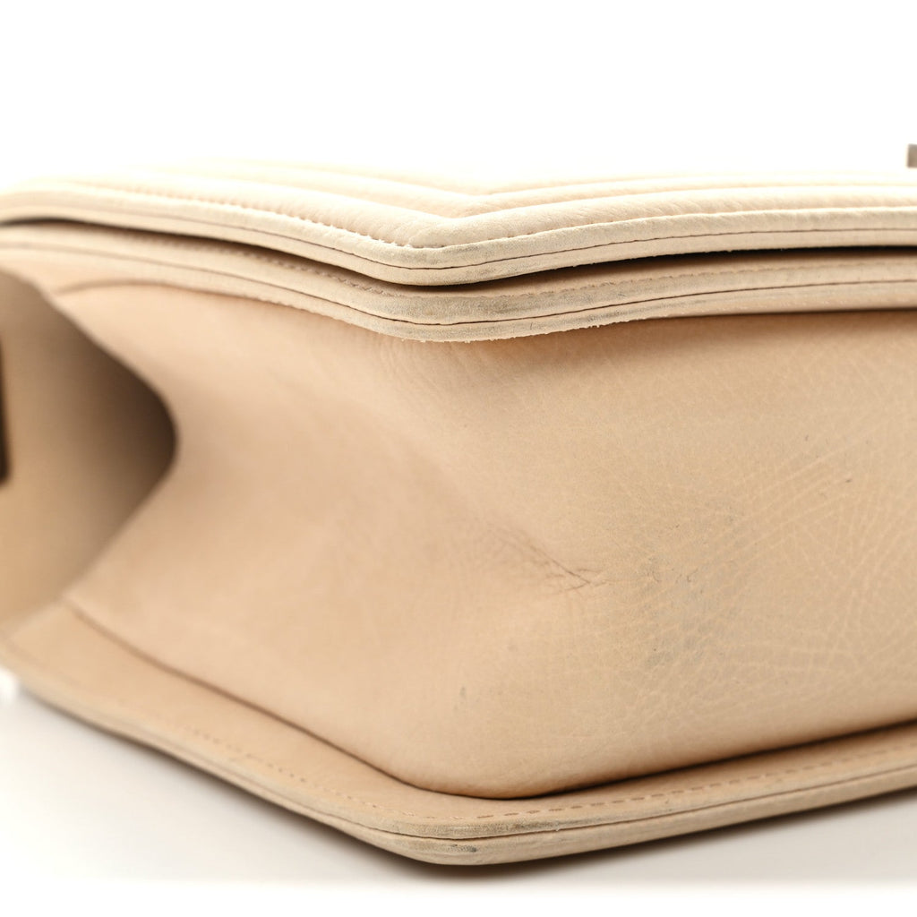 Chanel Nubuck Quilted Medium Boy Flap Beige