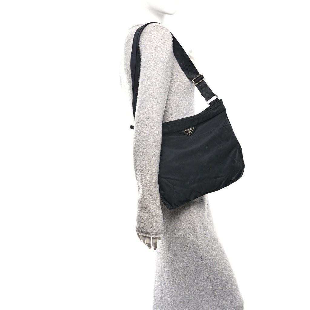 Prada Nylon Flat Messenger Bag Black