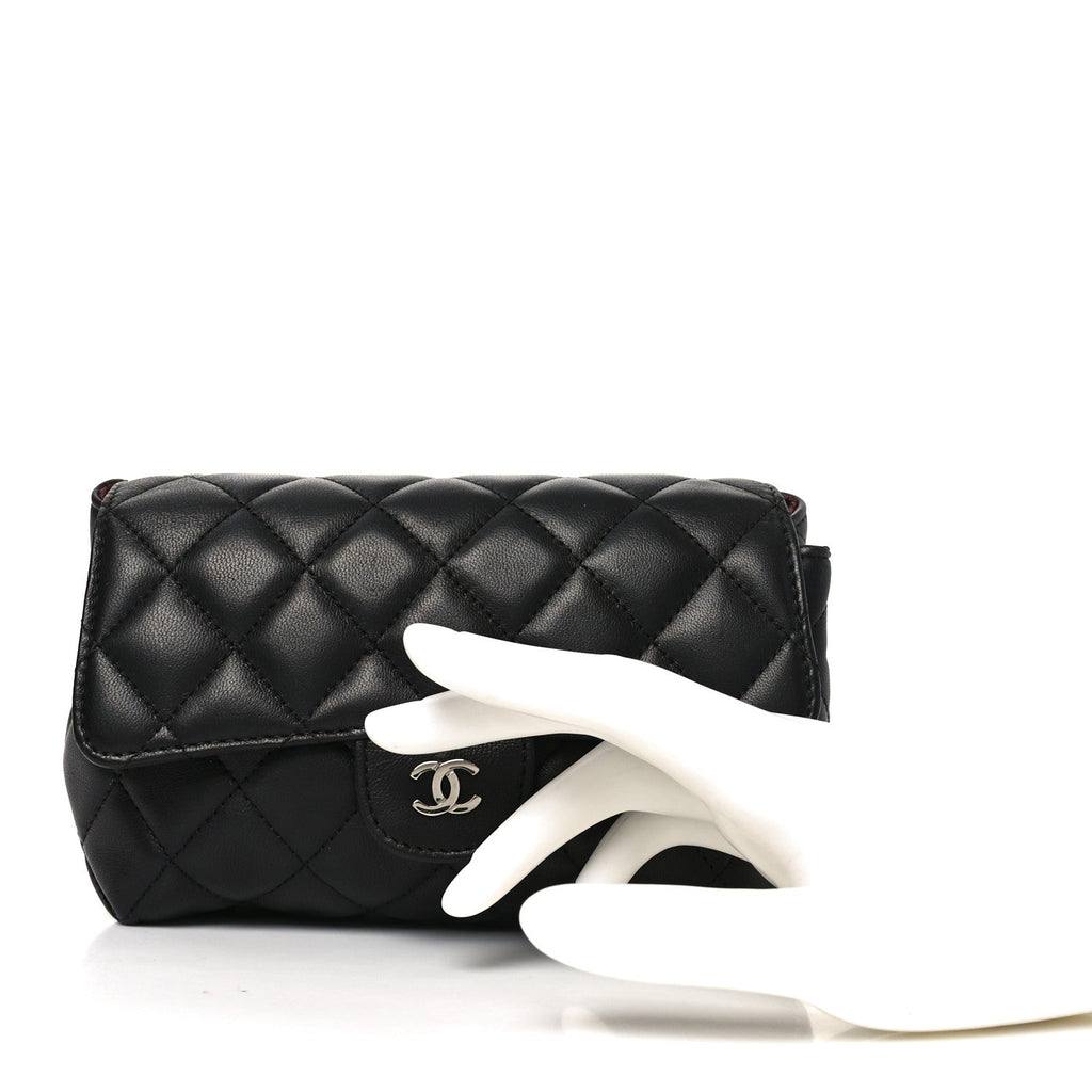 Lambskin Quilted Flap Cosmetic Case Black