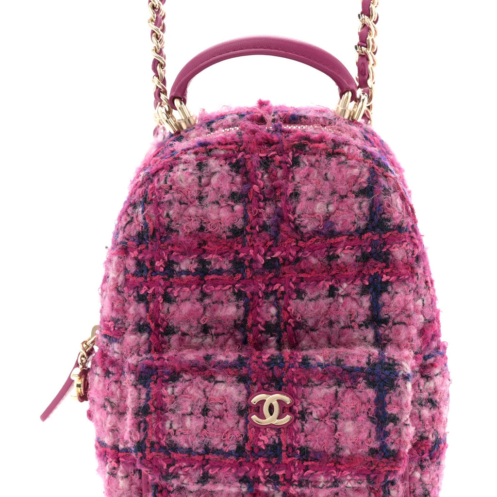 Chanel Tweed Quilted CC Mini Classic Backpack Fuchsia Navy