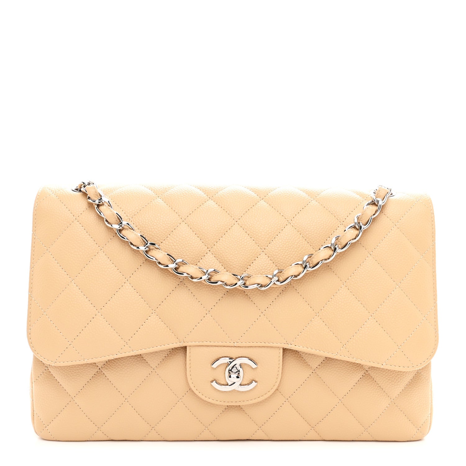 Chanel Caviar Quilted Jumbo Double Flap Beige Clair
