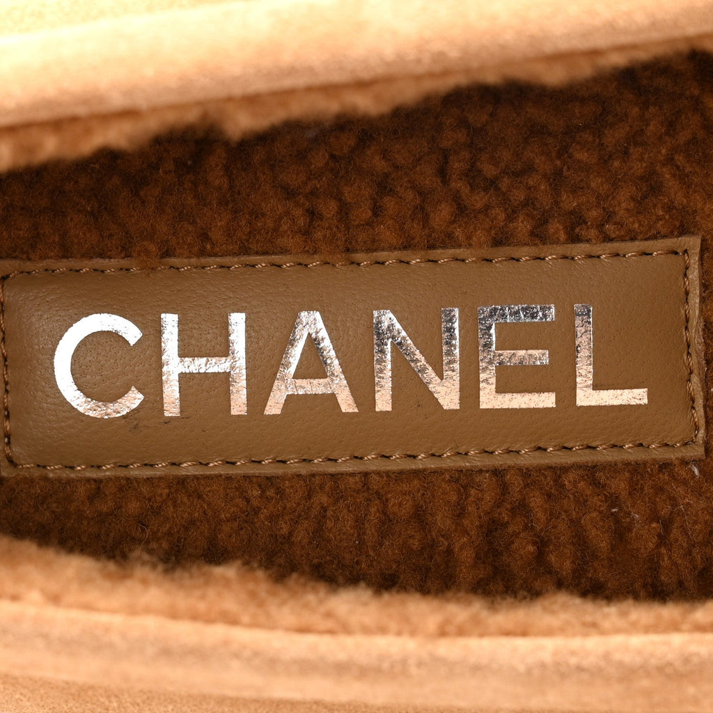 Chanel Suede Calfskin CC Loafers 38.5 Dark Beige