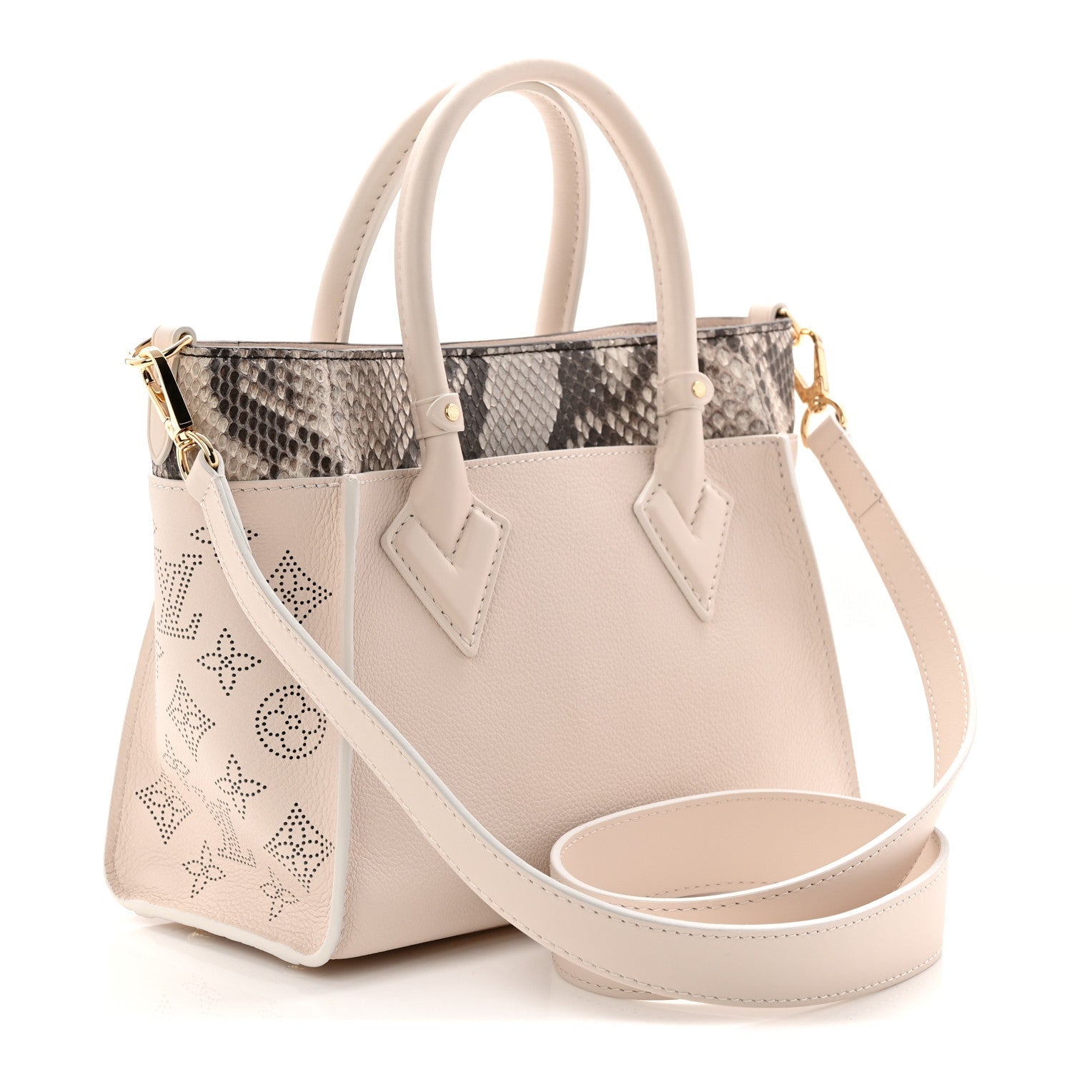 Louis Vuitton Calfskin Karung Snakeskin Mahina On My Side PM Quartz White