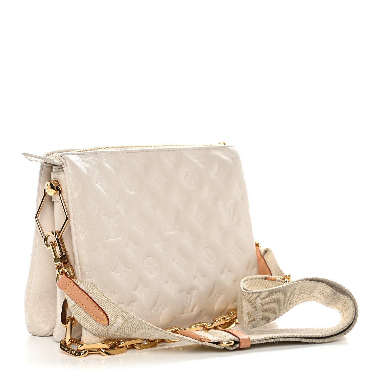 Louis Vuitton Lambskin Embossed Monogram Coussin PM Beige Cream