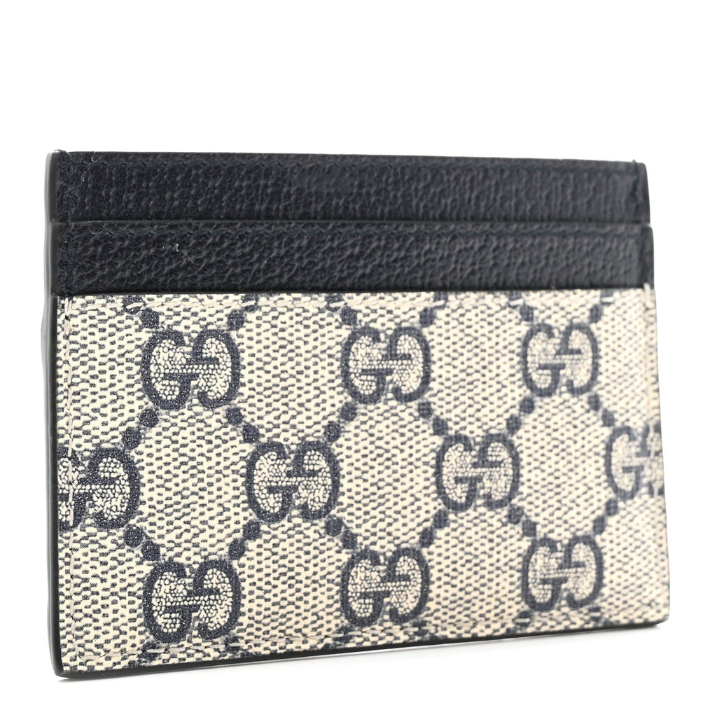 Gucci GG Supreme Monogram Textured Dollar Calfskin Web Ophidia Card Holder Beige Blue
