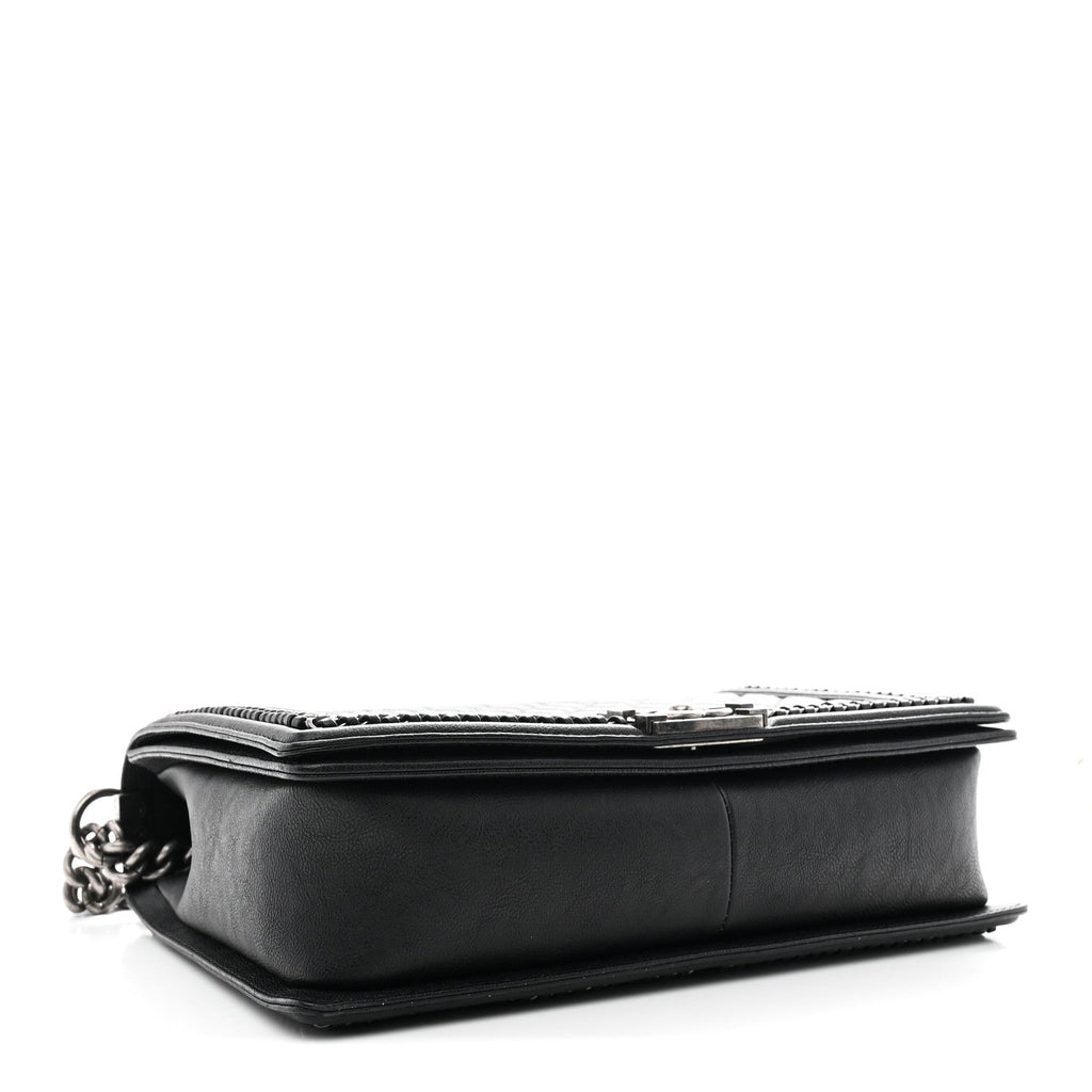 Calfskin Quilted Large Boy Top Handle Flap Black