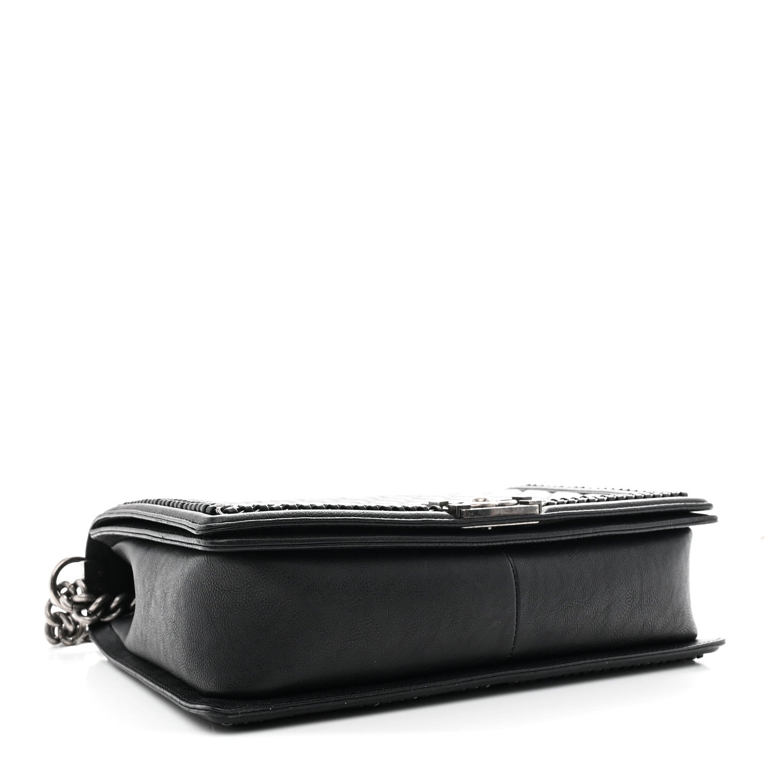 Calfskin Quilted Large Boy Top Handle Flap Black
