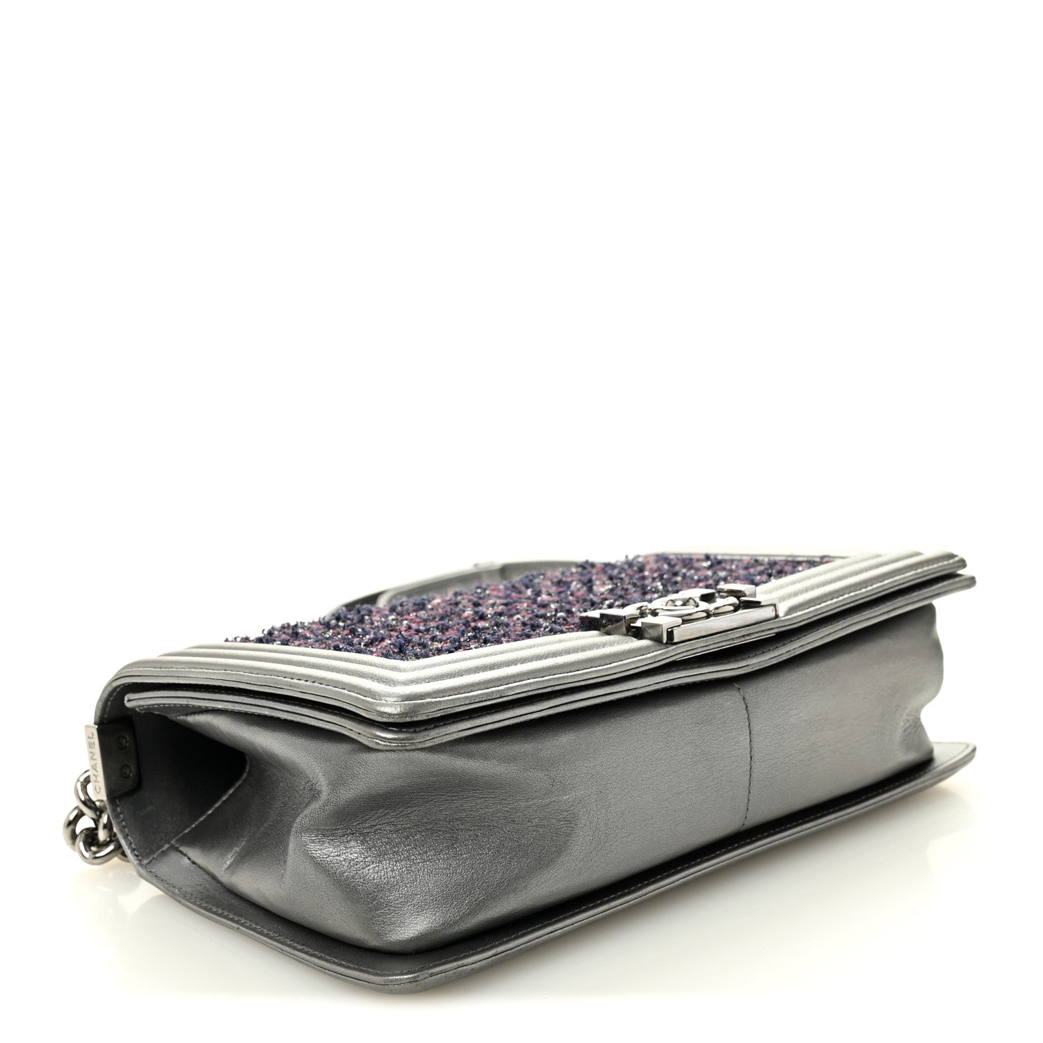 Chanel Tweed Metallic Lambskin Medium Boy Flap Silver