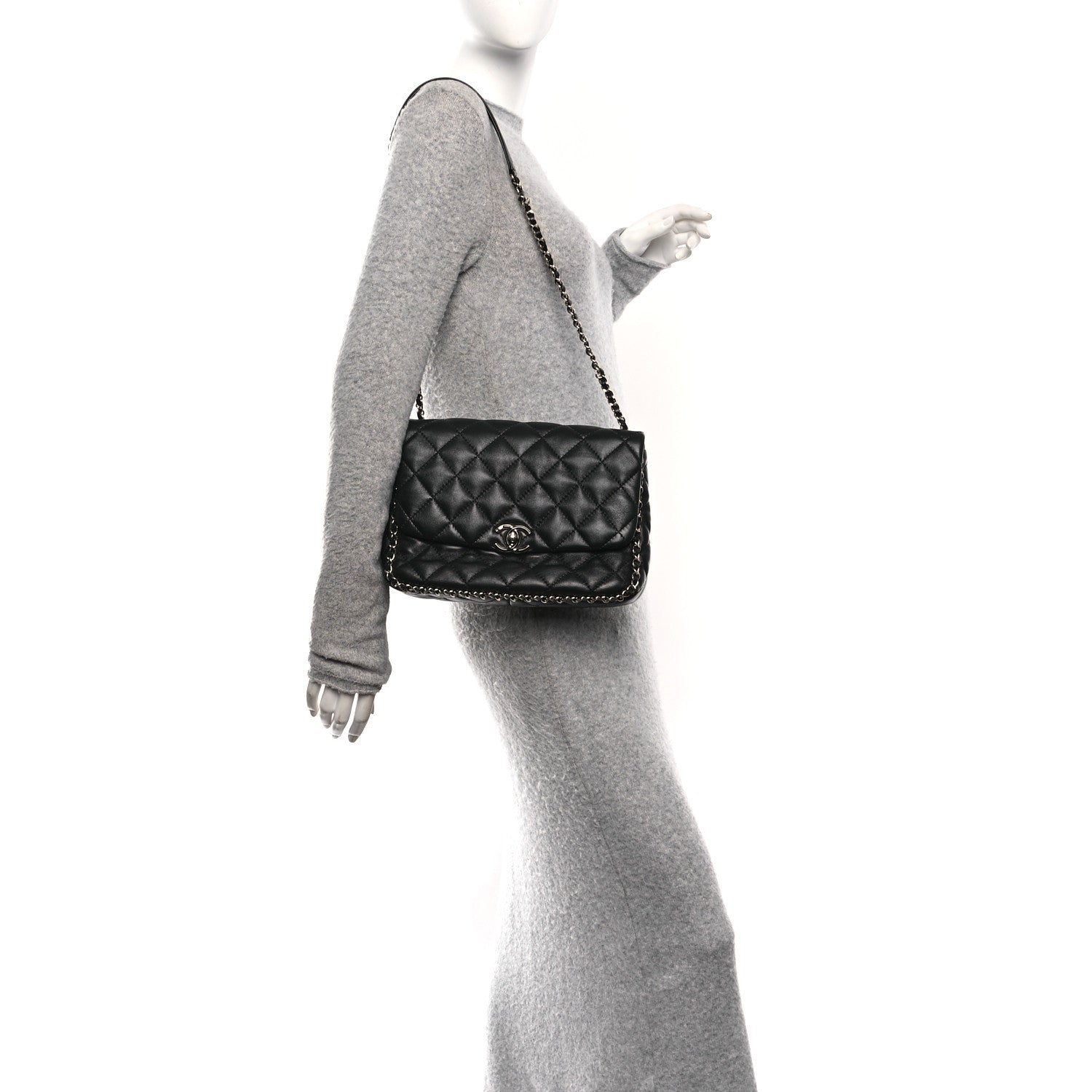 Chanel Lambskin Quilted Enamel CC Chain Frame Flap Black